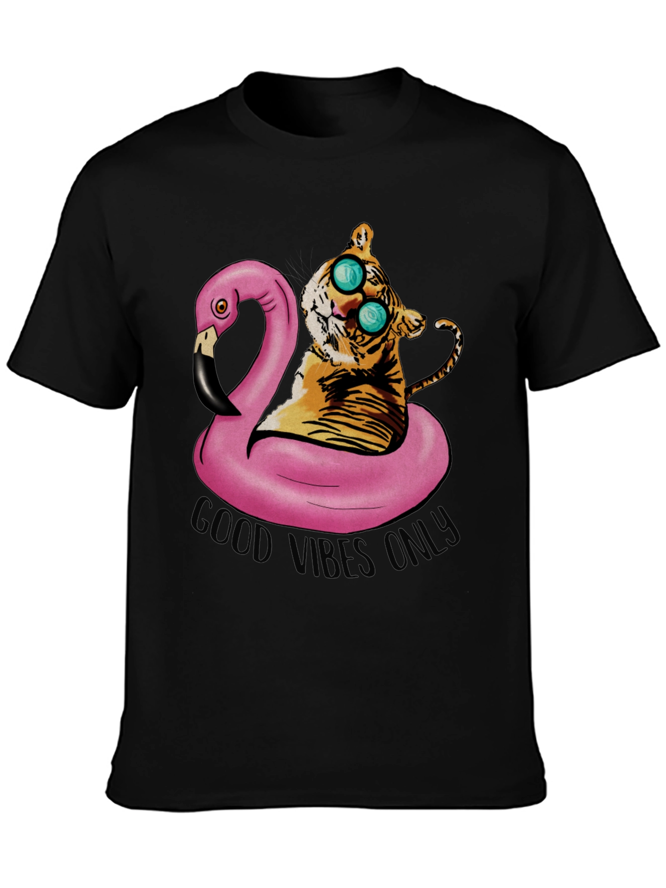 Tiger on Flamingo Float T-Shirt - Good Vibes Only