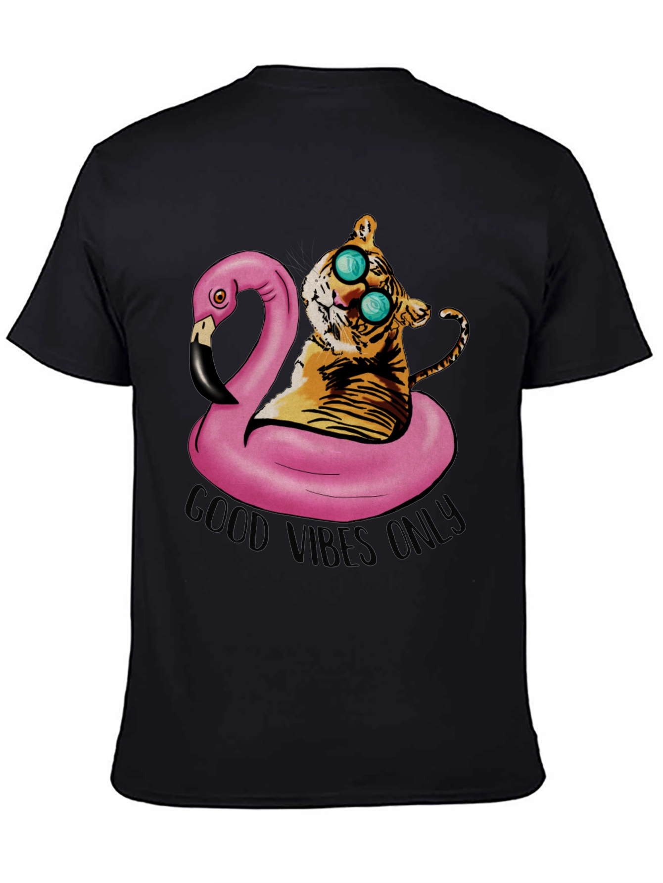 Tiger on Flamingo Float T-Shirt - Good Vibes Only
