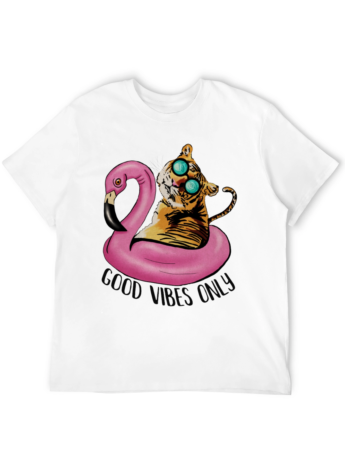 Tiger on Flamingo Float T-Shirt - Good Vibes Only