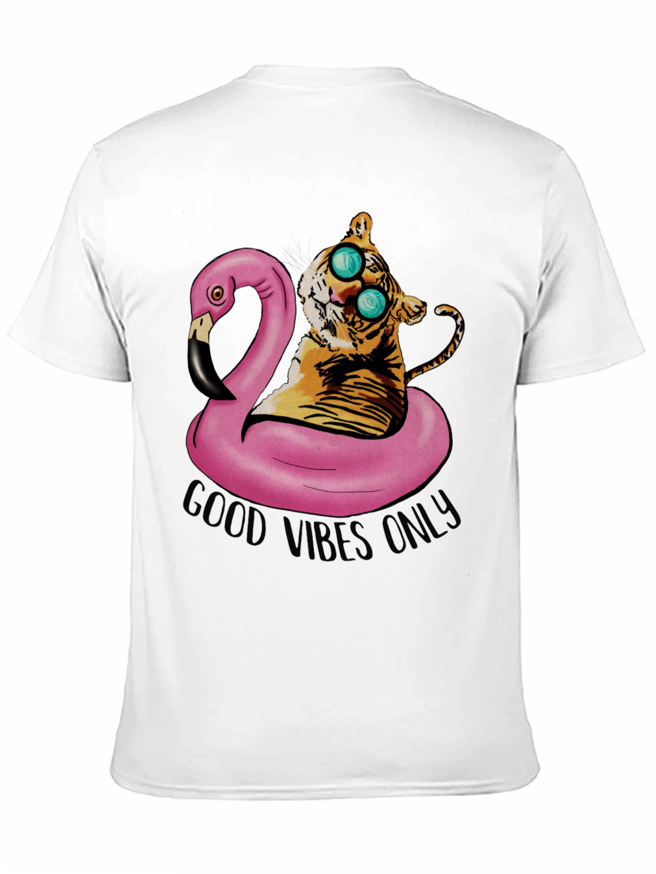 Tiger on Flamingo Float T-Shirt - Good Vibes Only