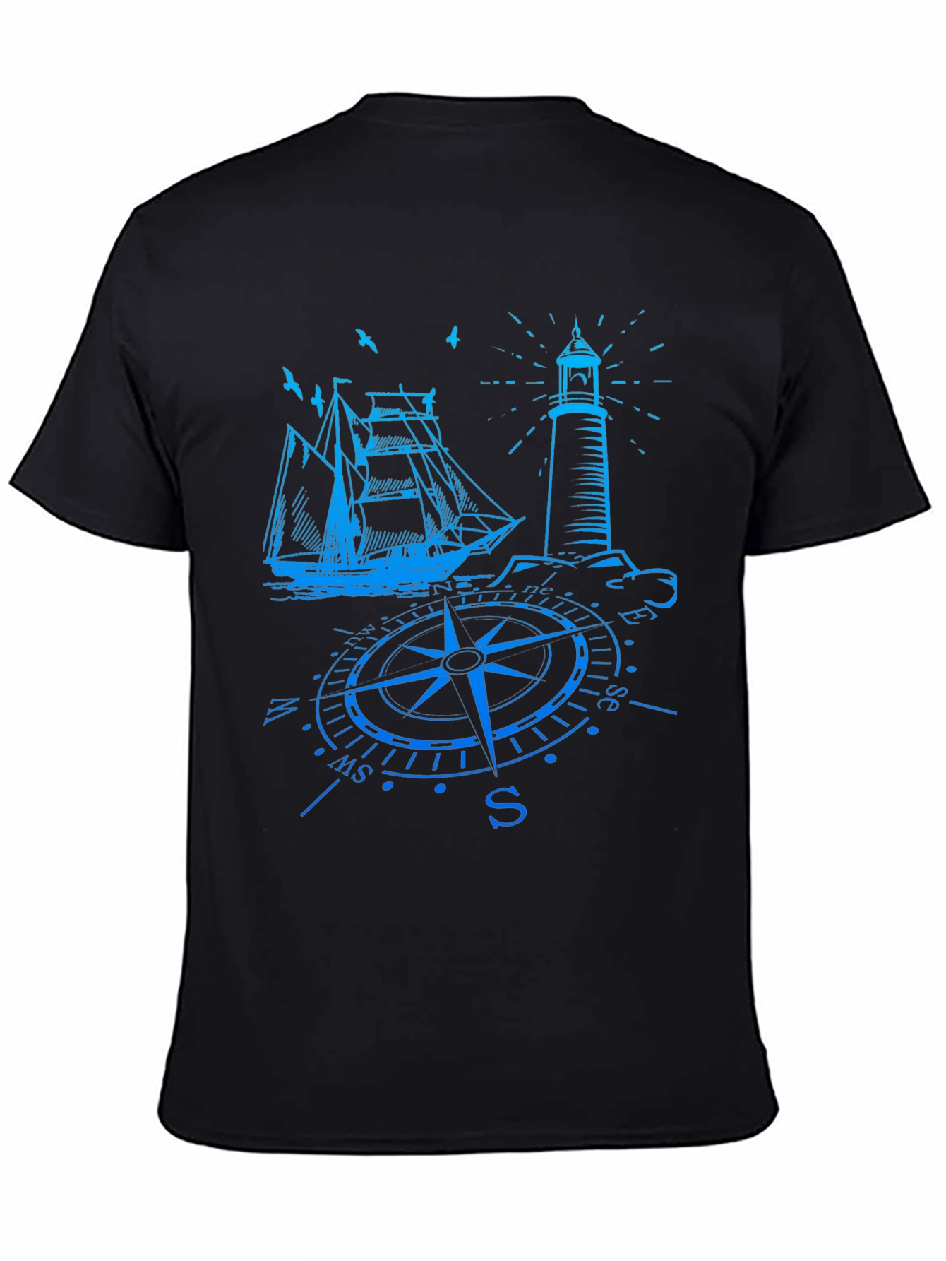 Nautical Compass Ship & Lighthouse Graphic T-Shirt