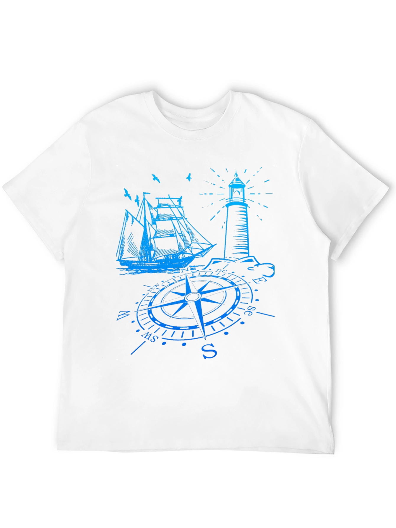 Nautical Compass Ship & Lighthouse Graphic T-Shirt