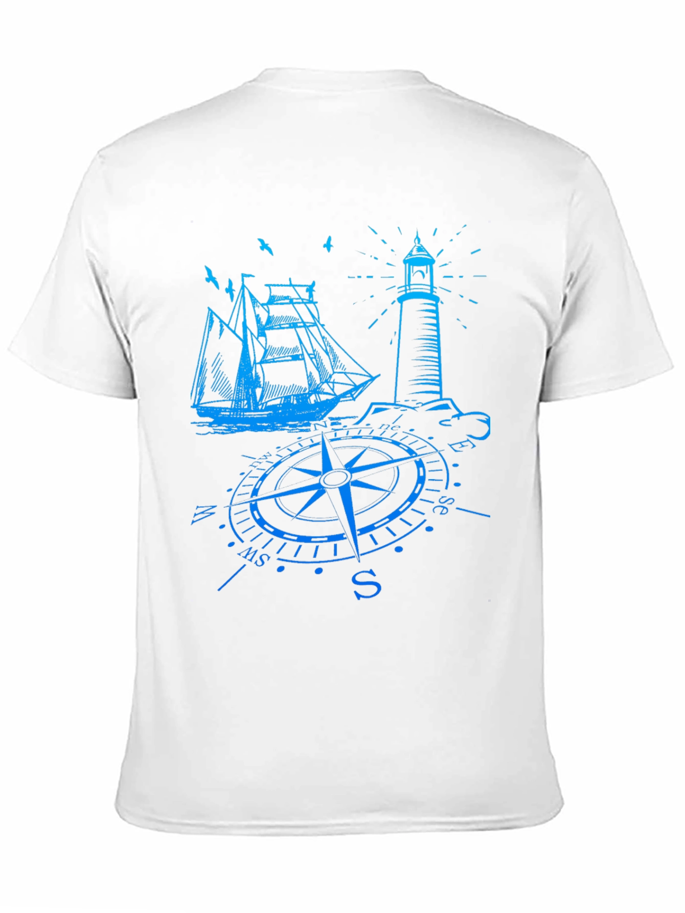 Nautical Compass Ship & Lighthouse Graphic T-Shirt