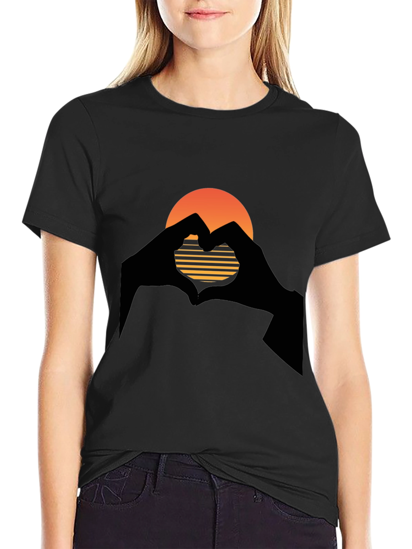 Sunset Heart Hands Graphic T-Shirt