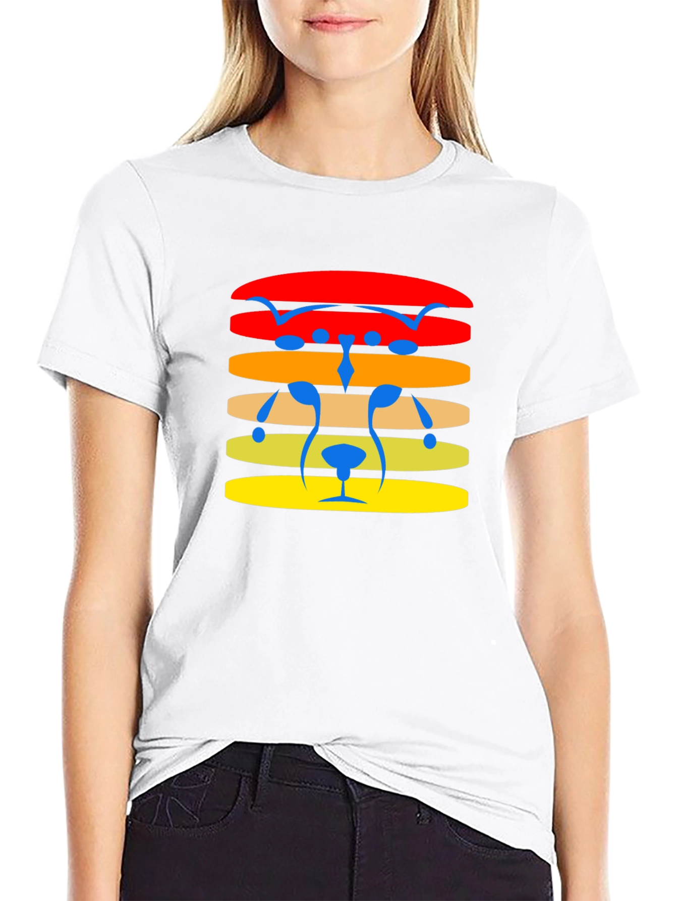 Retro Striped Bear Face Graphic Tee - Black