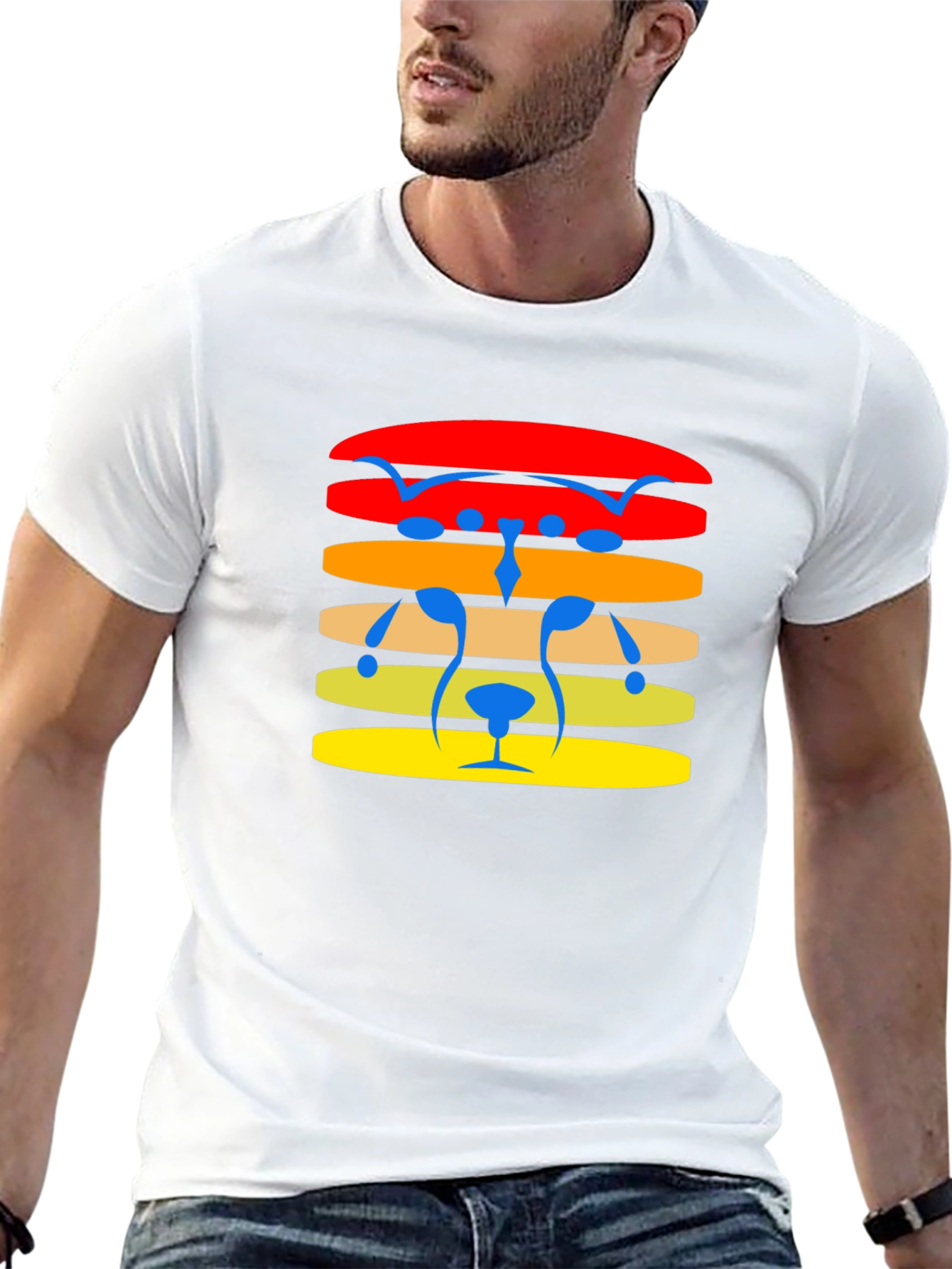 Retro Striped Bear Face Graphic Tee - Black