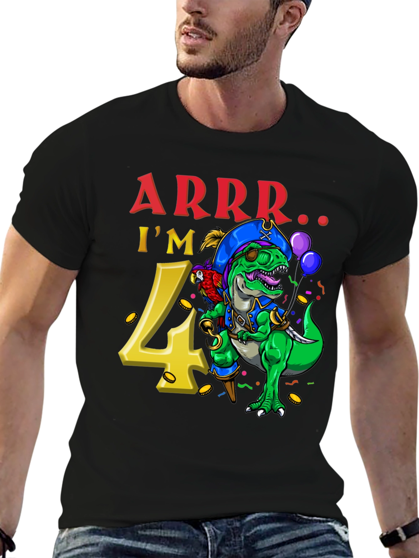 Pirate Dinosaur 4th Birthday T-Shirt