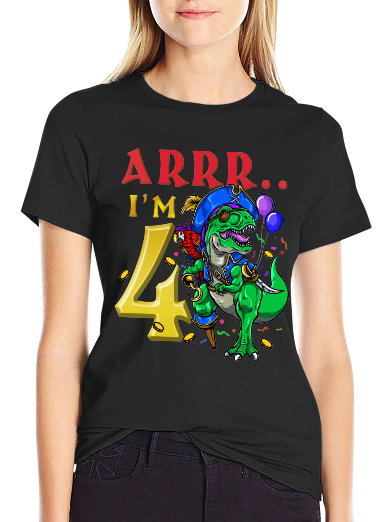 Pirate Dinosaur 4th Birthday T-Shirt