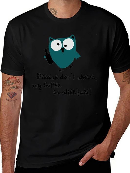 Funny Owl Bottle Graphic Mens T-Shirt