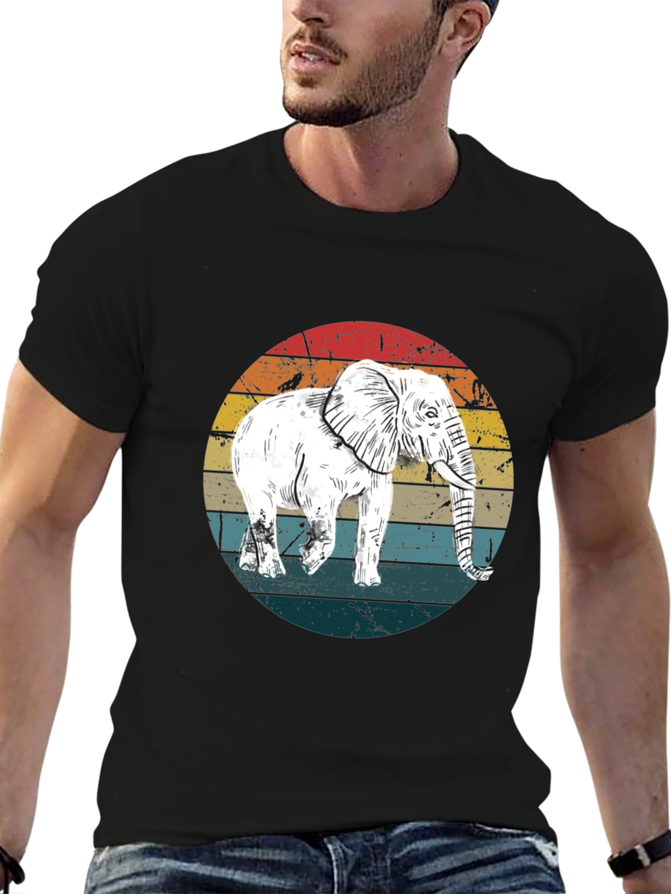Elephant Retro Sunset Graphic T-Shirt