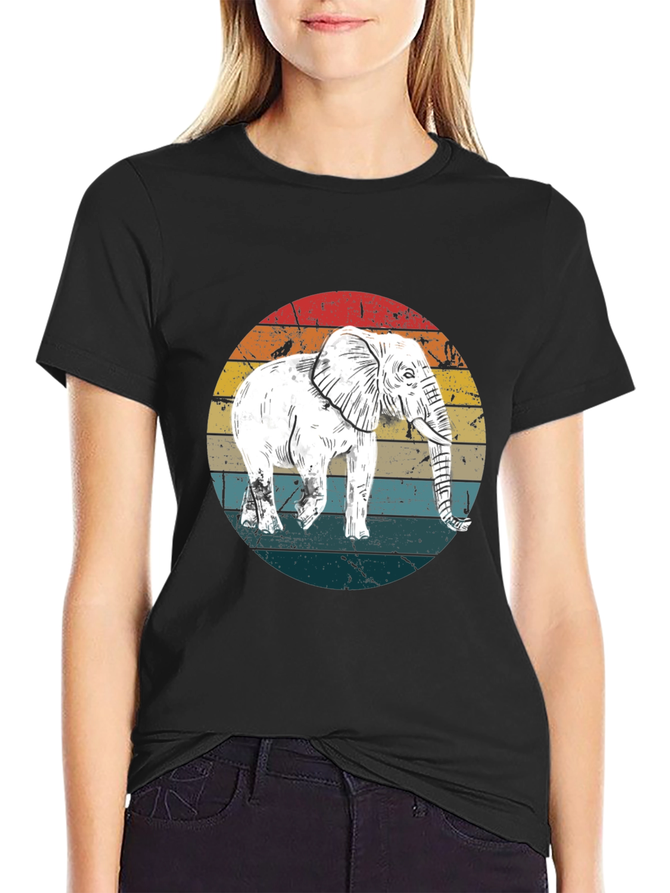 Elephant Retro Sunset Graphic T-Shirt