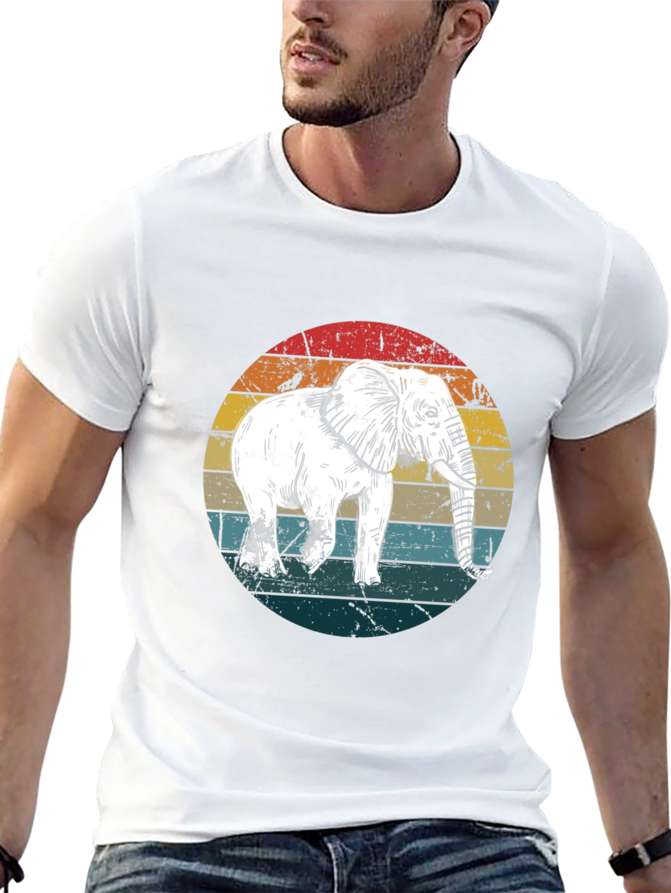 Elephant Retro Sunset Graphic T-Shirt