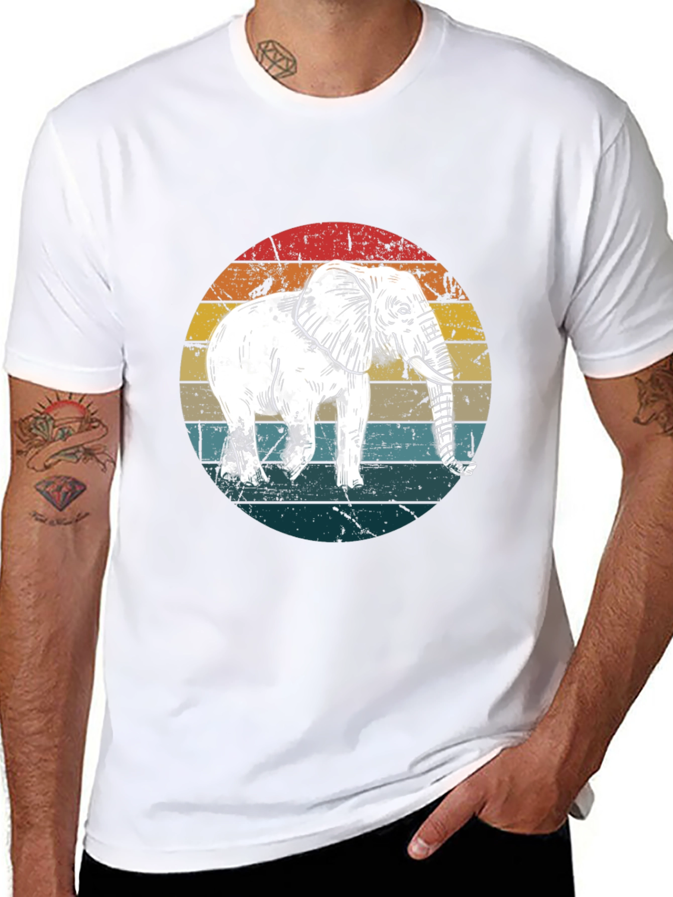 Elephant Retro Sunset Graphic T-Shirt