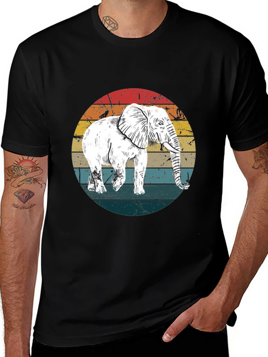 Elephant Retro Sunset Graphic T-Shirt