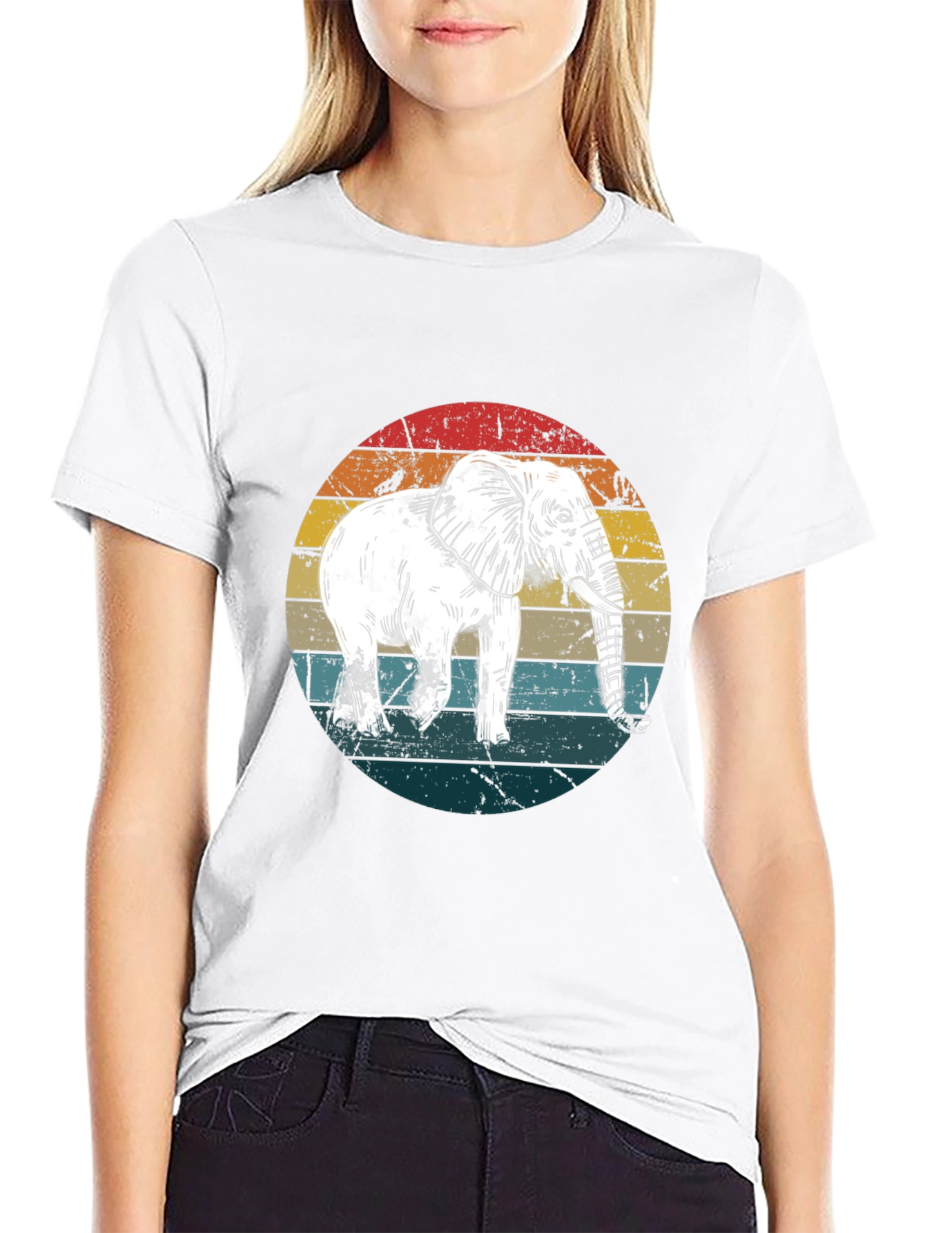 Elephant Retro Sunset Graphic T-Shirt