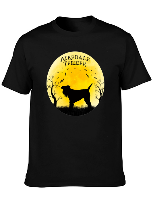Airedale Terrier Silhouette Moon Graphic T-Shirt