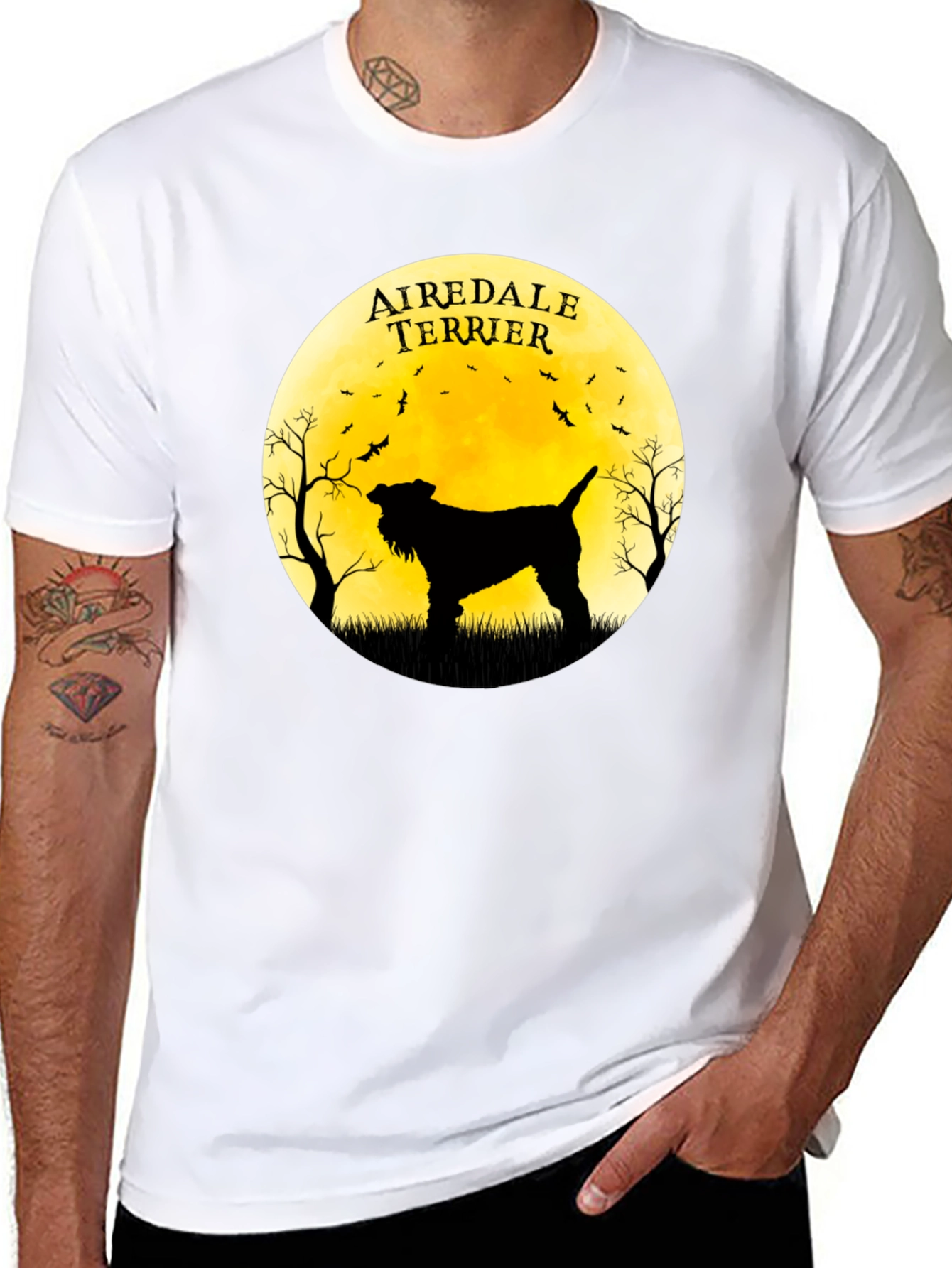 Airedale Terrier Silhouette Moon Graphic T-Shirt
