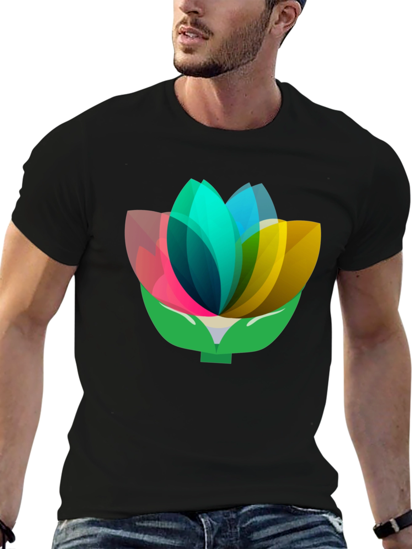 Geometric Floral Tee - Abstract Lotus Design