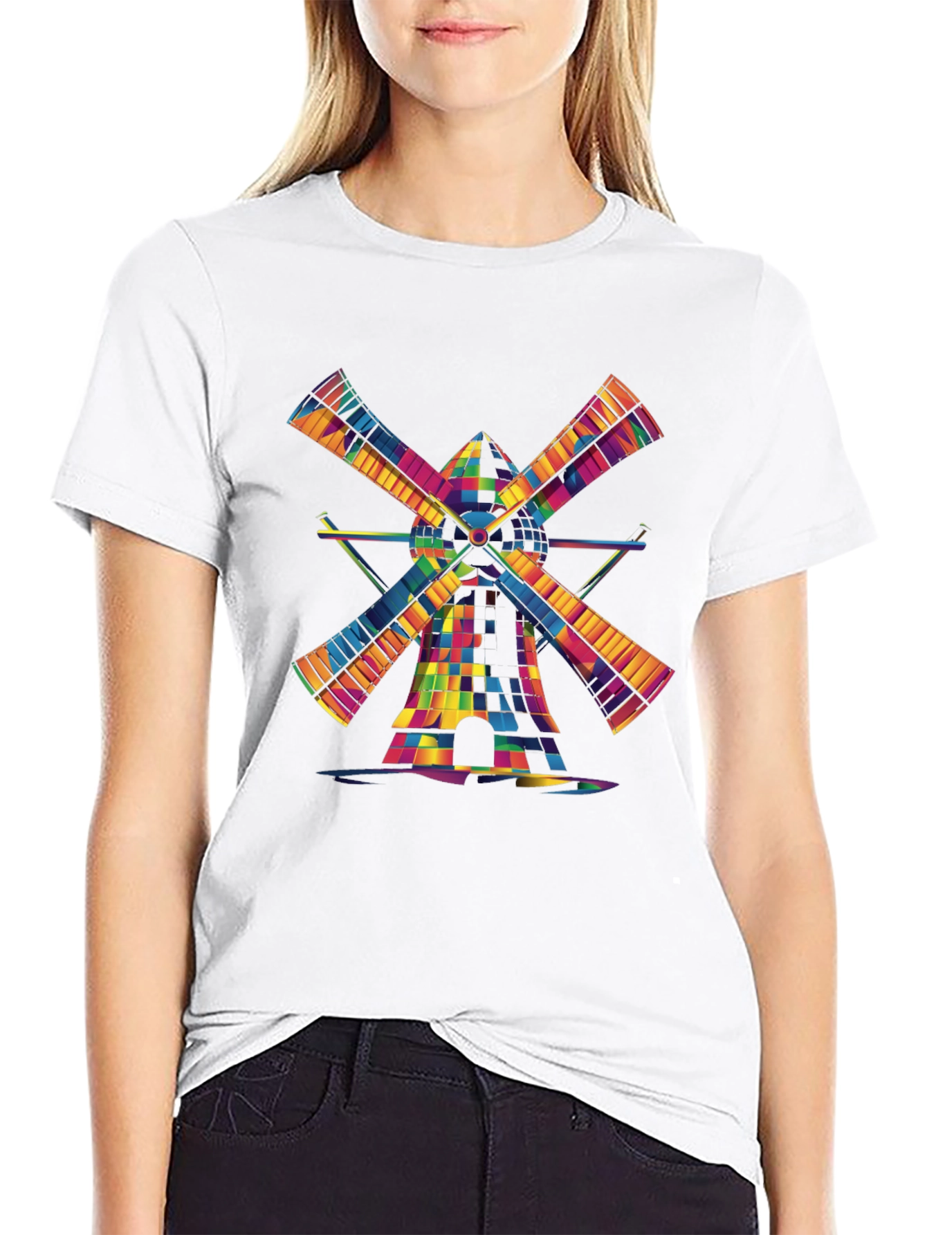 Vibrant Windmill Graphic T-Shirt - Black