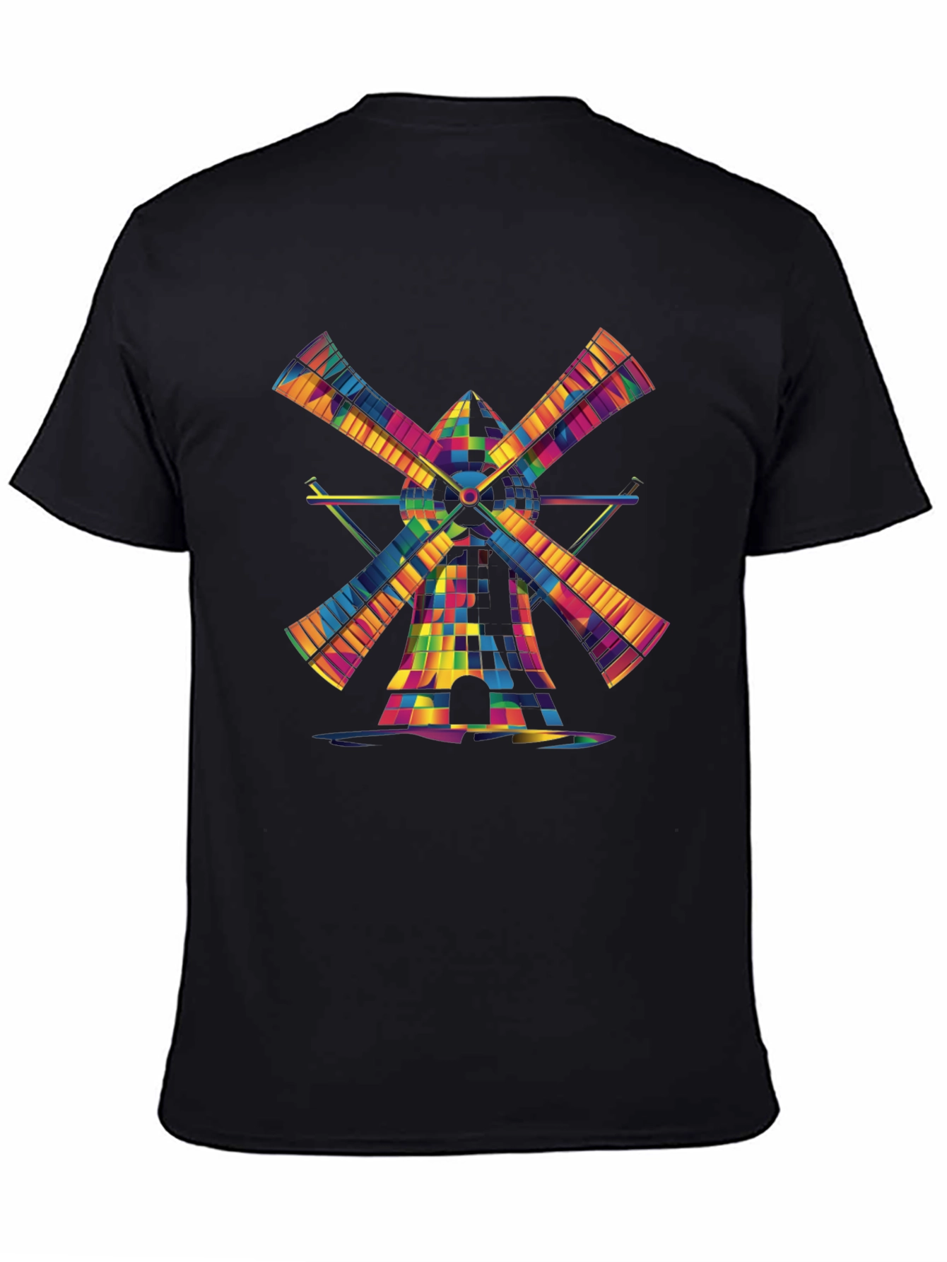 Vibrant Windmill Graphic T-Shirt - Black
