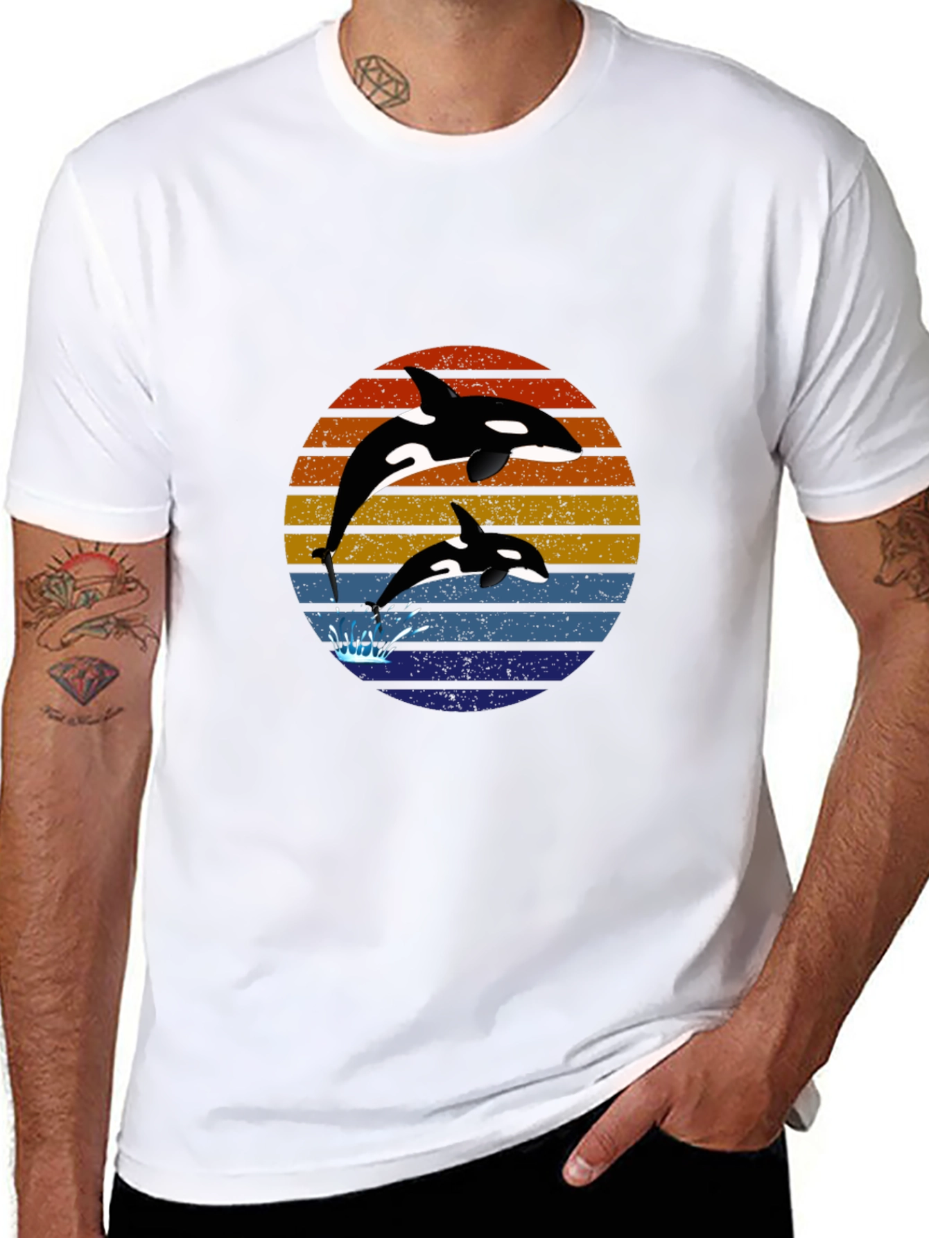 Orca Sunset Graphic Tee - Black Cotton T-Shirt