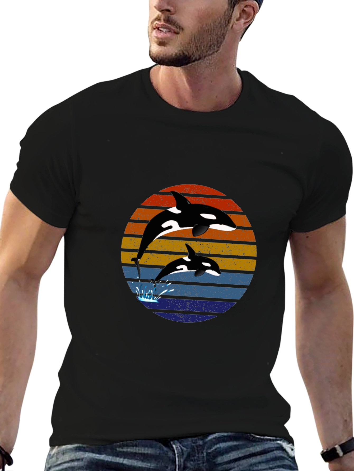 Orca Sunset Graphic Tee - Black Cotton T-Shirt
