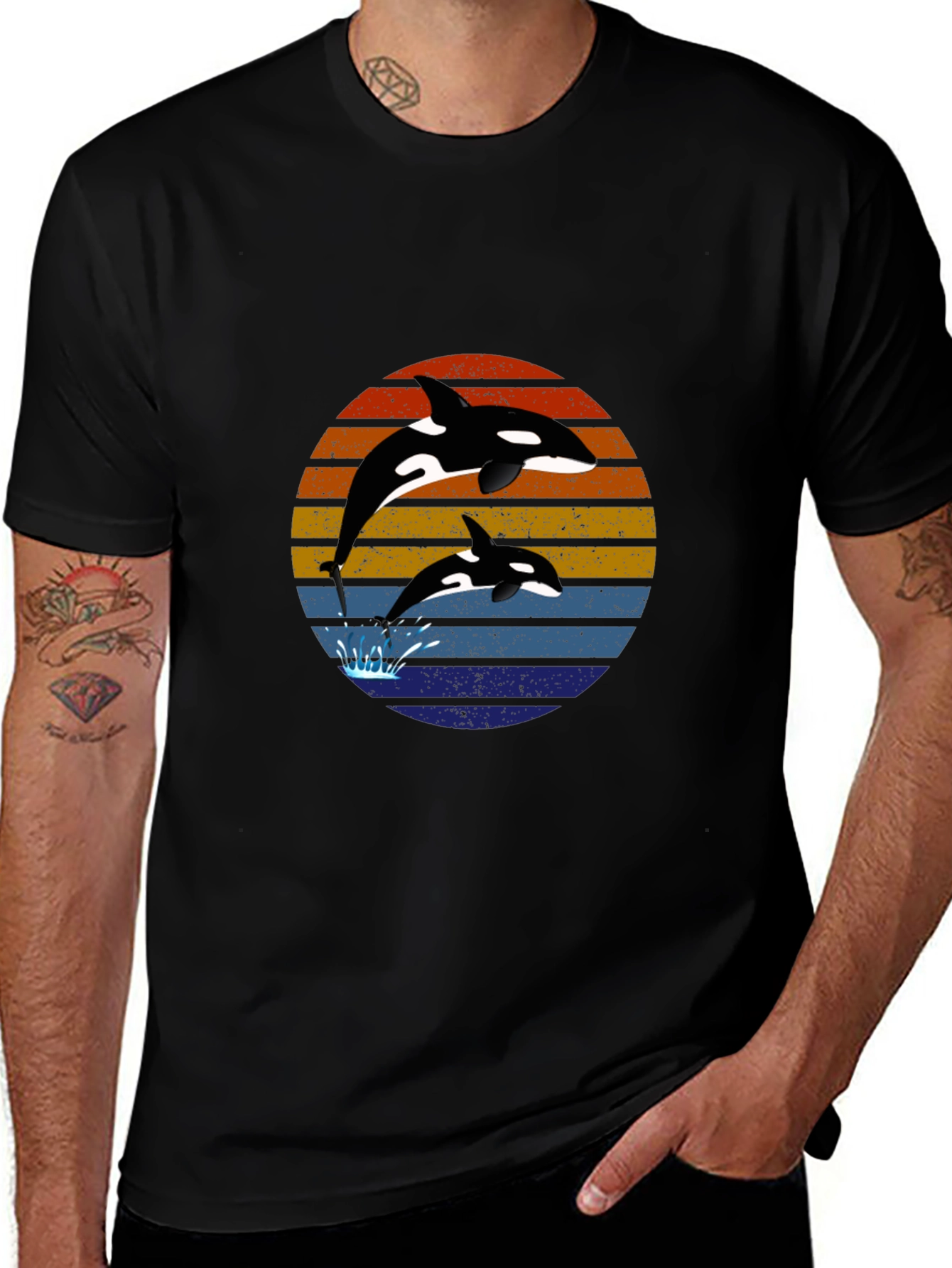 Orca Sunset Graphic Tee - Black Cotton T-Shirt