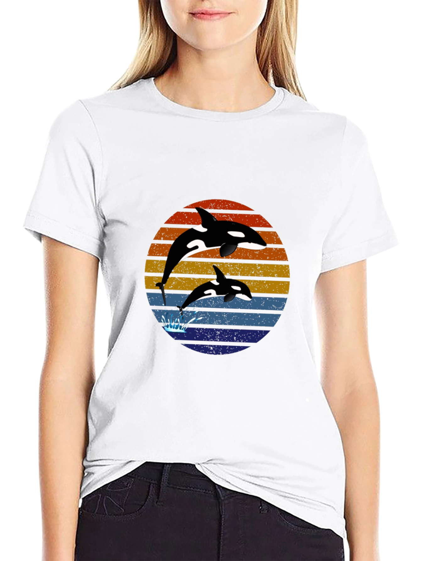 Orca Sunset Graphic Tee - Black Cotton T-Shirt