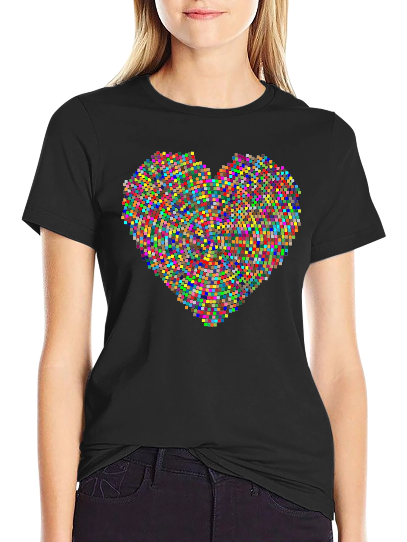 Pixel Heart Graphic Black T-Shirt
