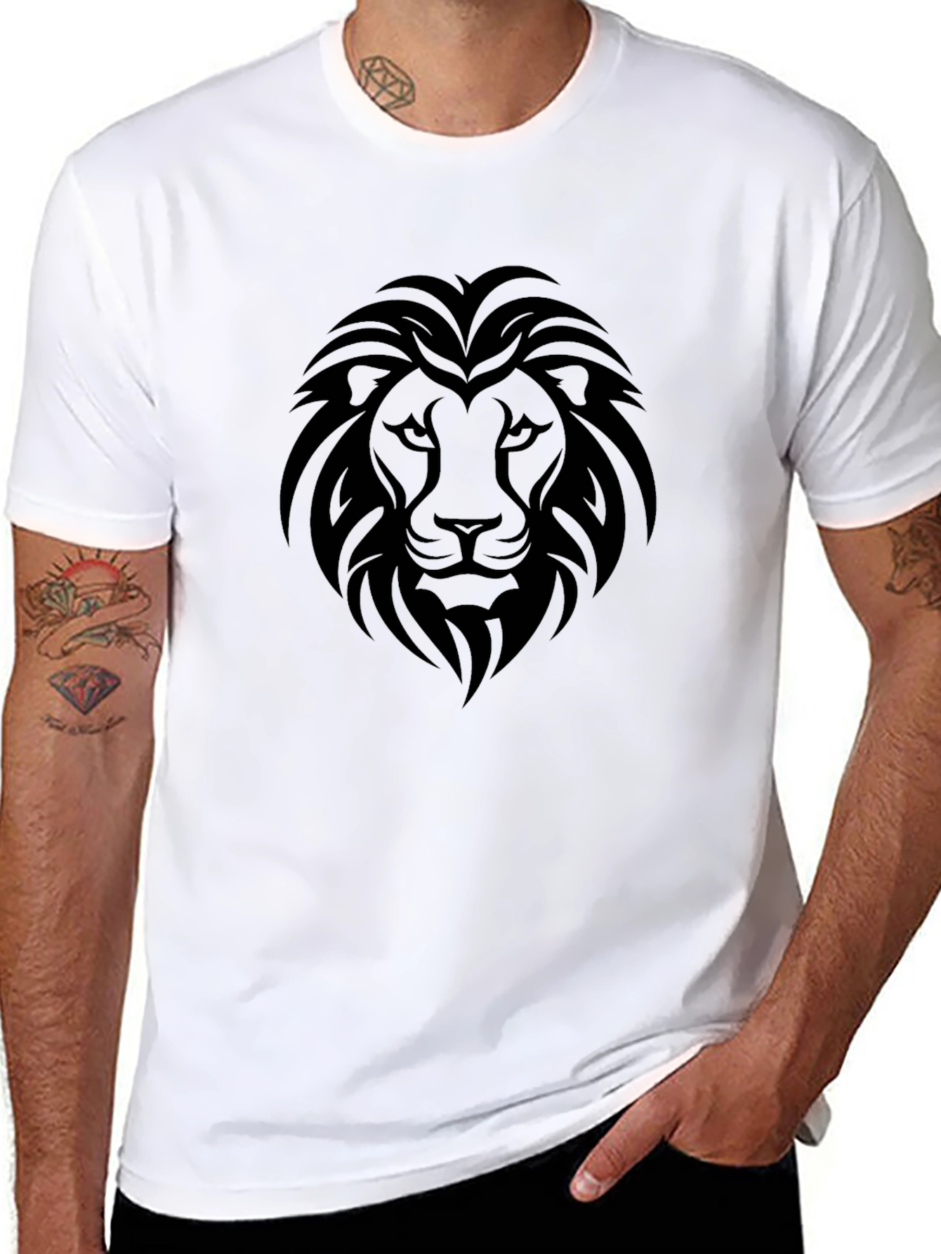 Black Lion Head Graphic Mens T-Shirt