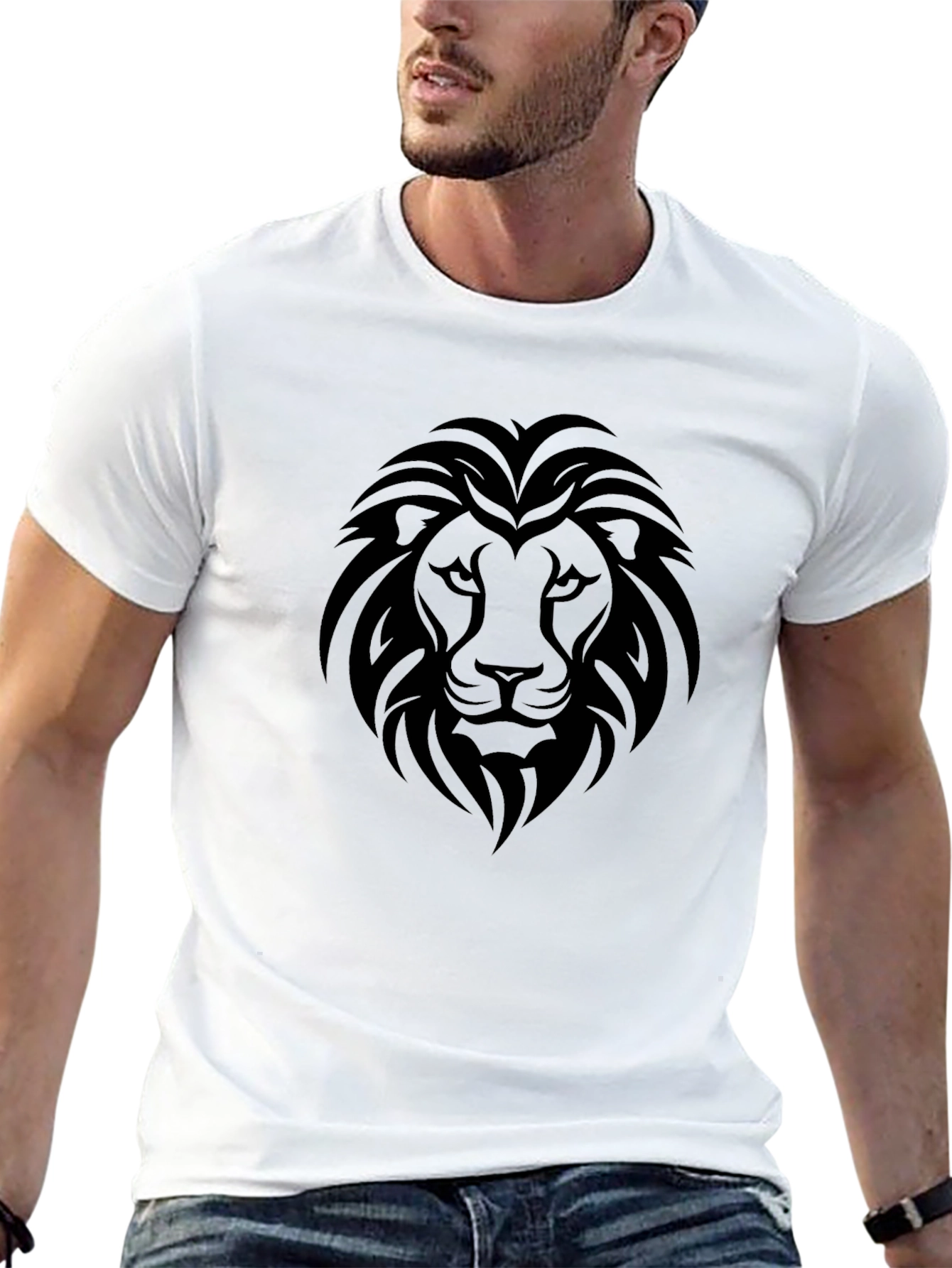 Black Lion Head Graphic Mens T-Shirt