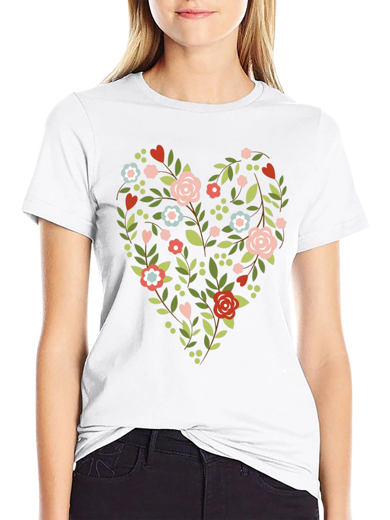 Floral Heart Tee - Stylish & Unique Design