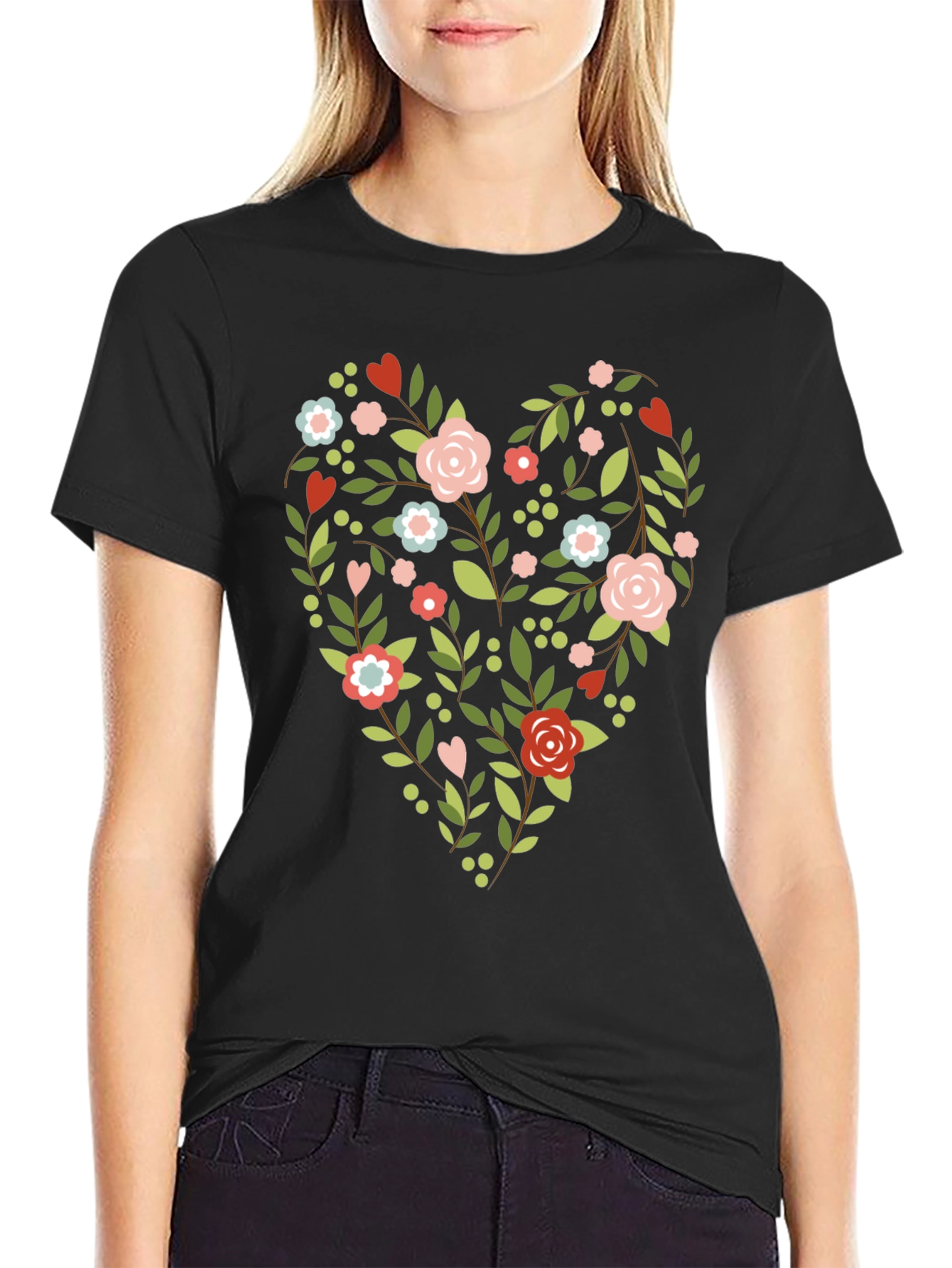 Floral Heart Tee - Stylish & Unique Design