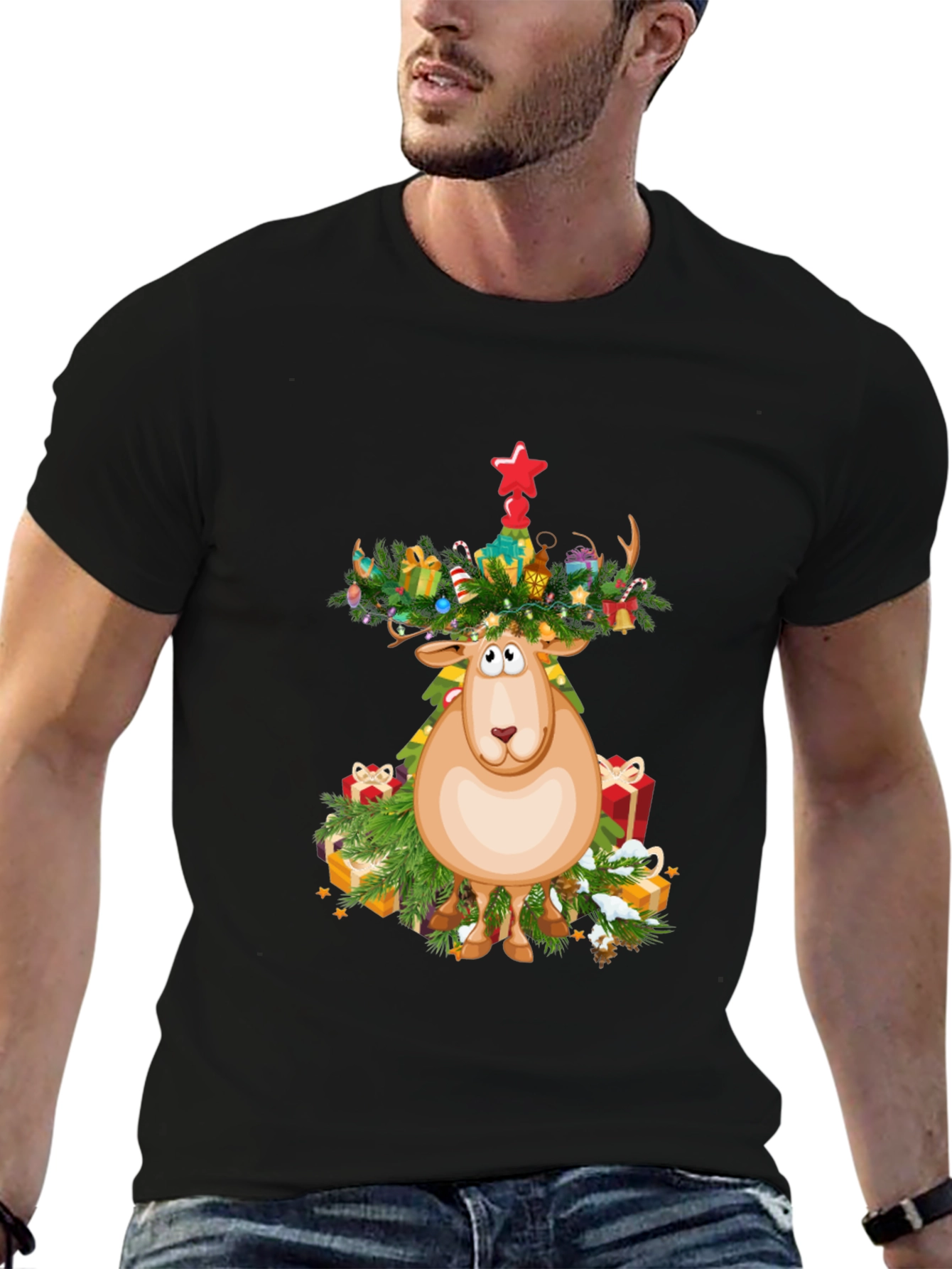 Festive Reindeer Christmas Graphic Tee