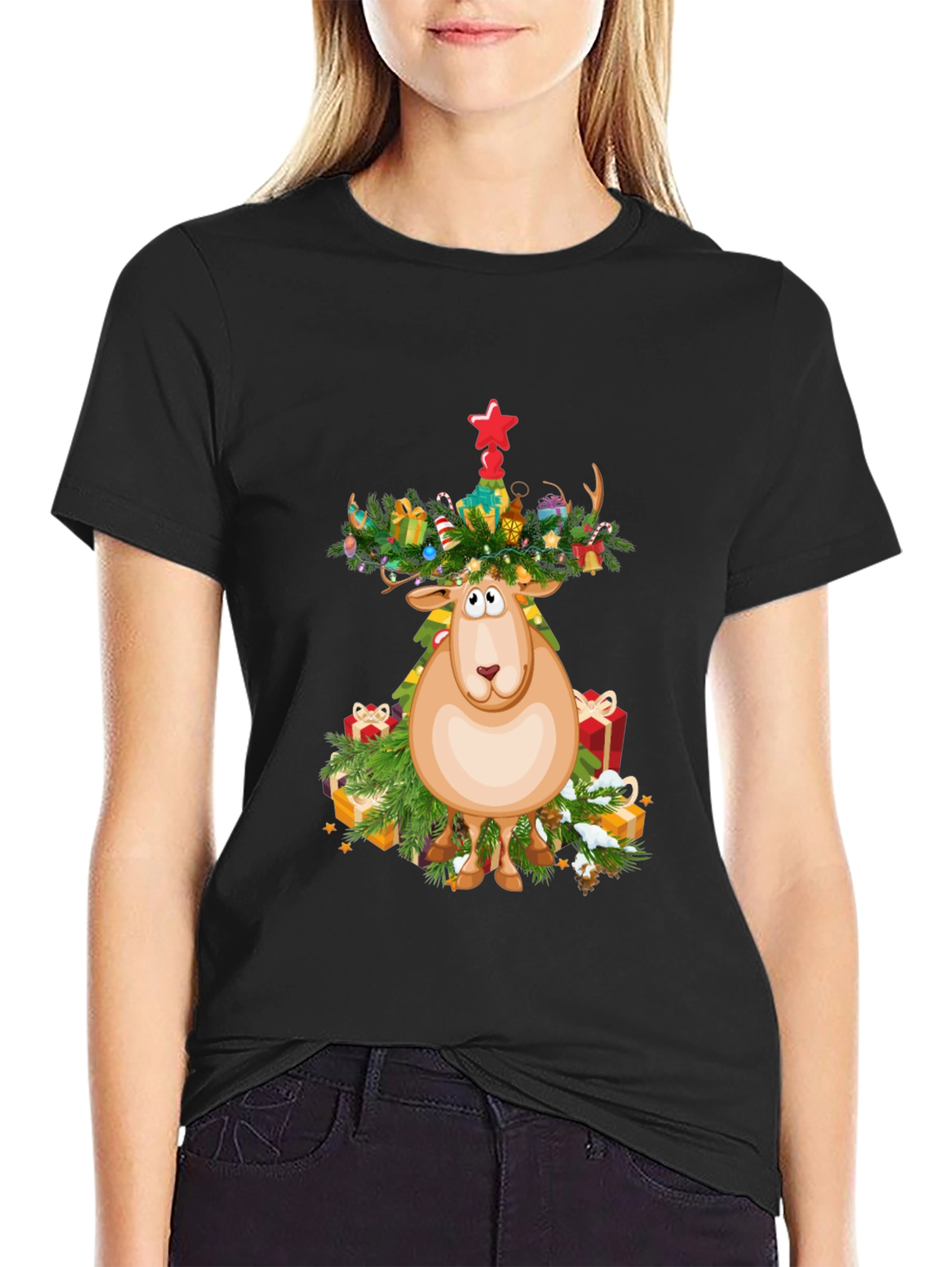 Festive Reindeer Christmas Graphic Tee