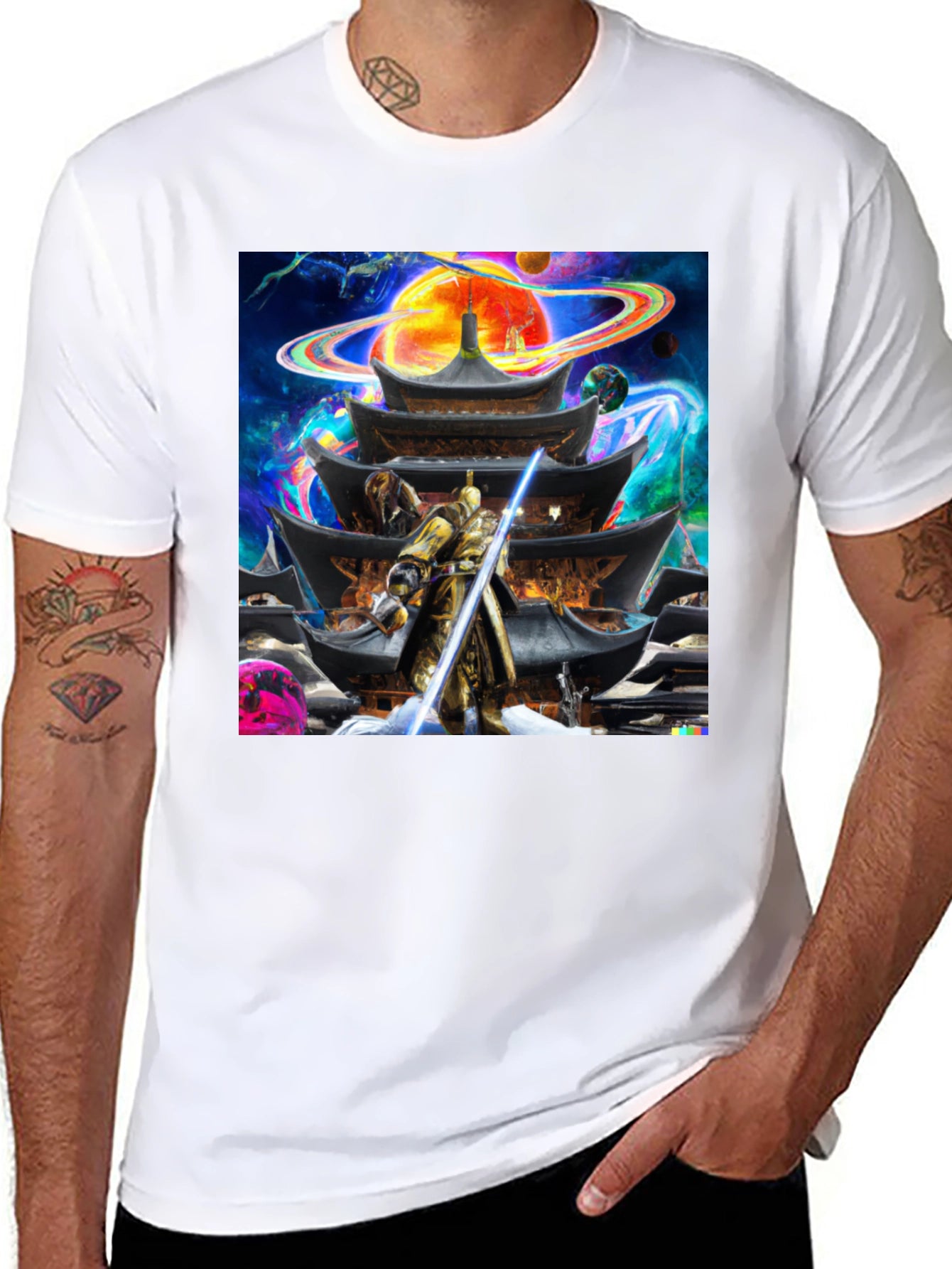Samurai Temple Graphic T-Shirt - Mens