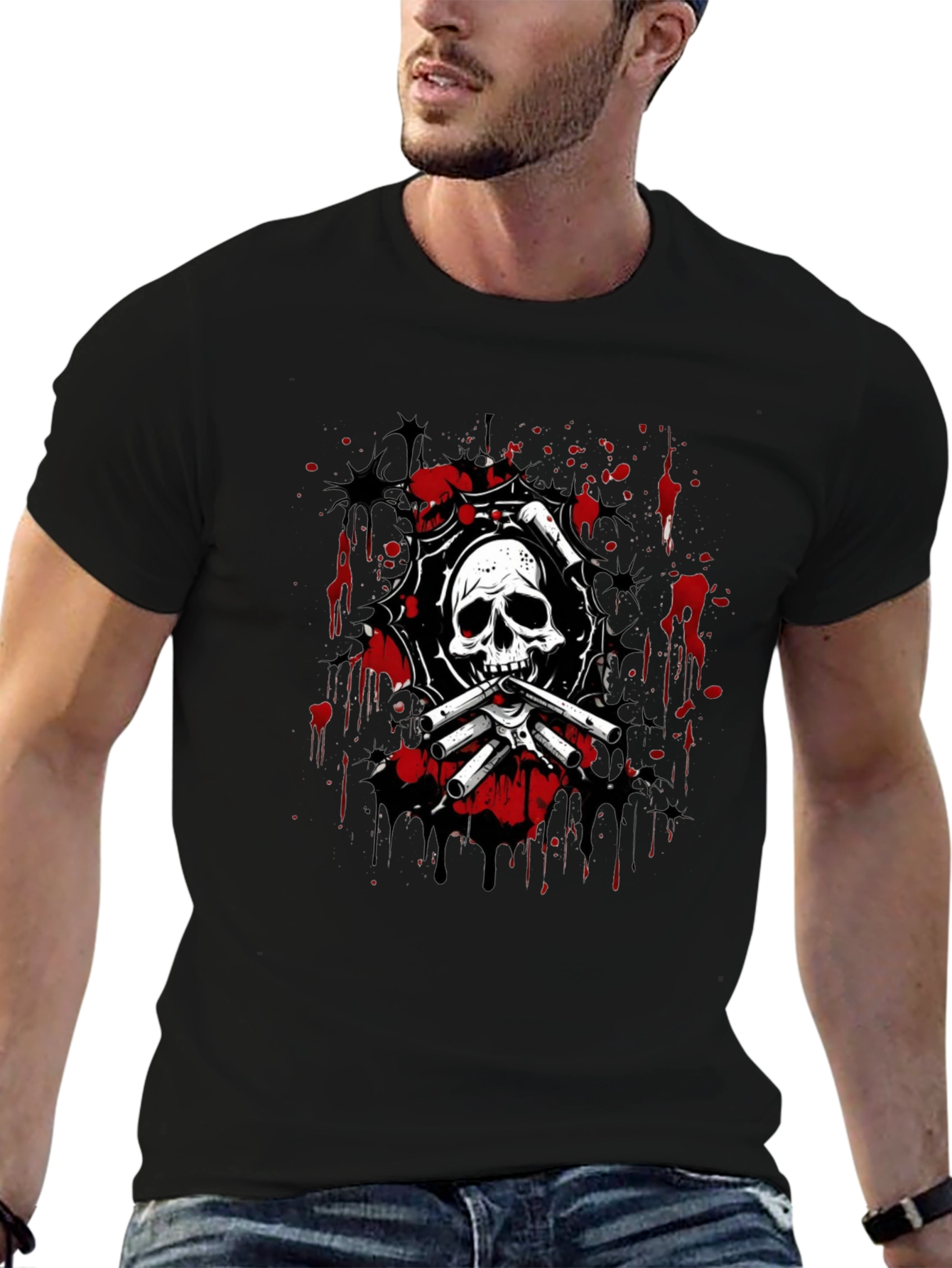 Skull & Bones Graphic Print T-Shirt - Black