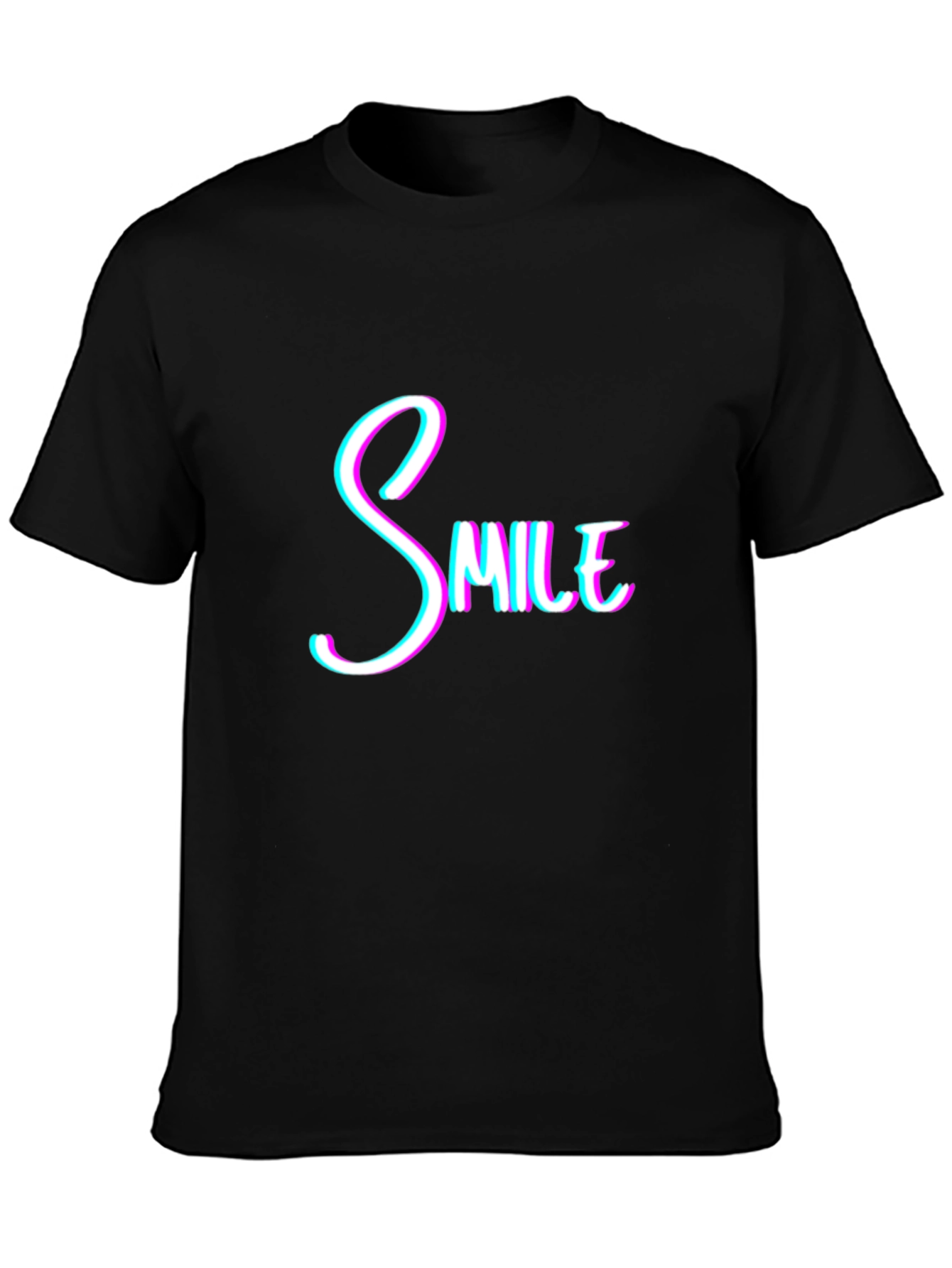 Smile Glitch Effect Black T-Shirt