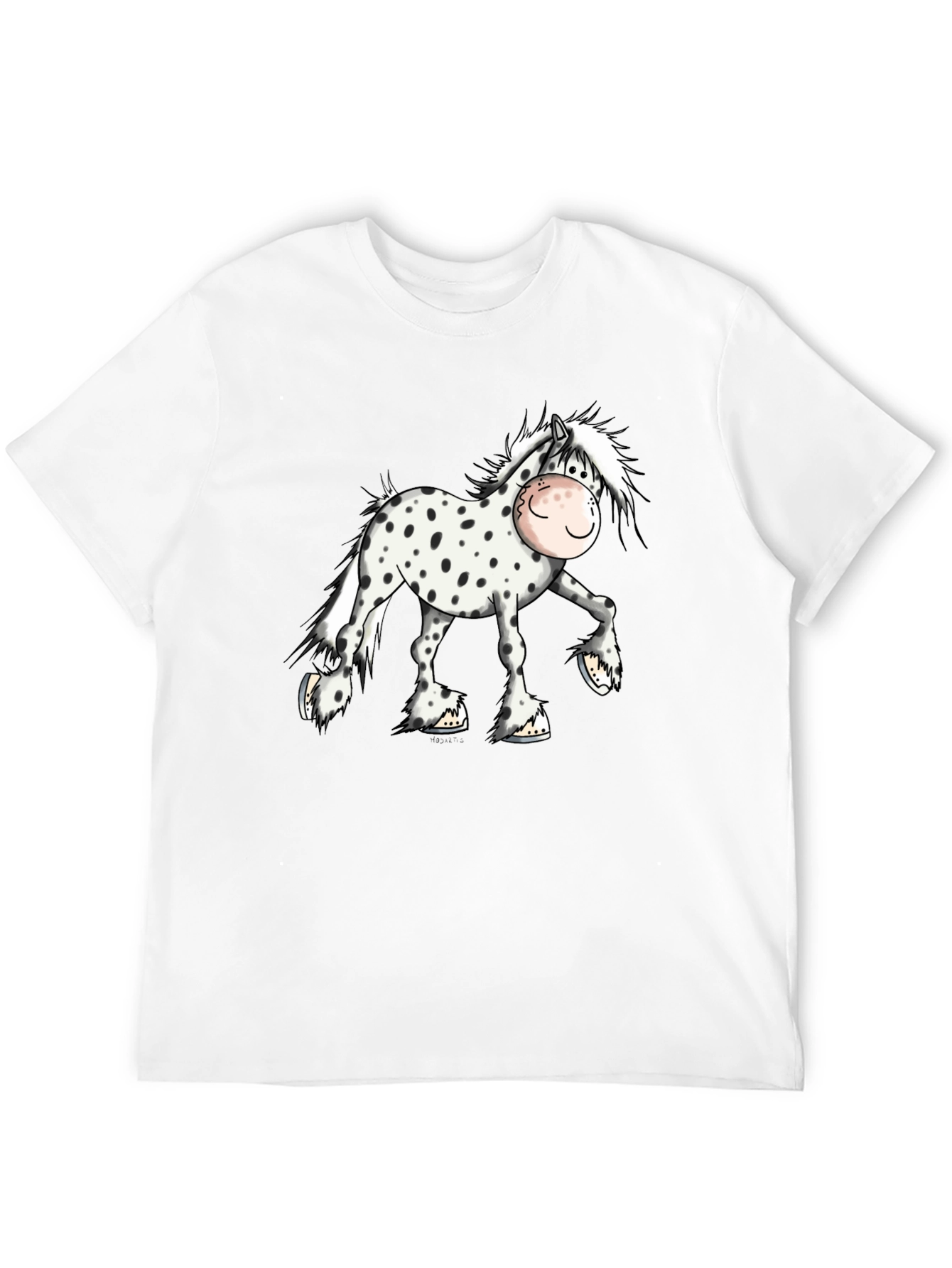 Cartoon Horse Graphic Tee - Black Cotton T-Shirt