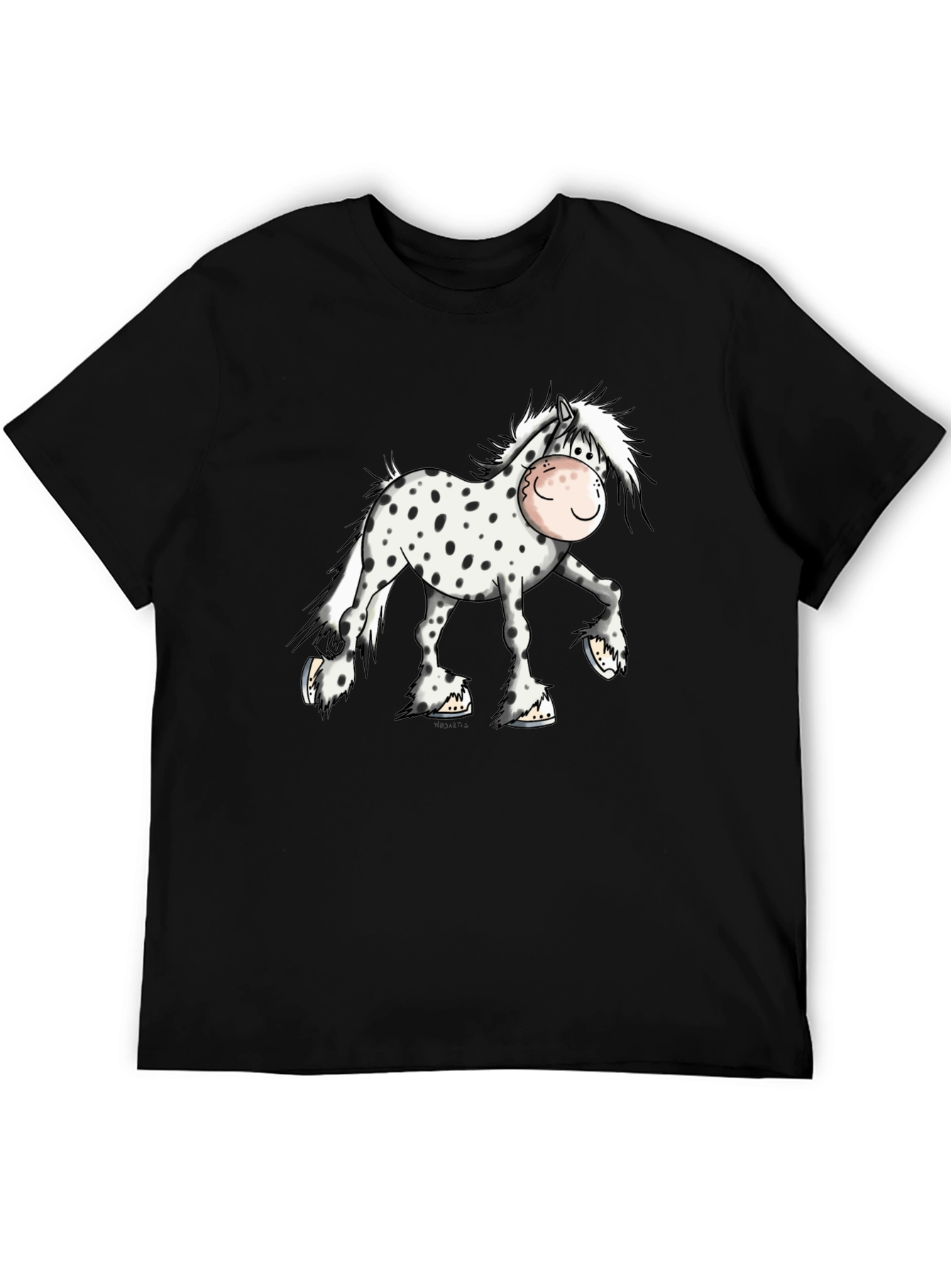 Cartoon Horse Graphic Tee - Black Cotton T-Shirt