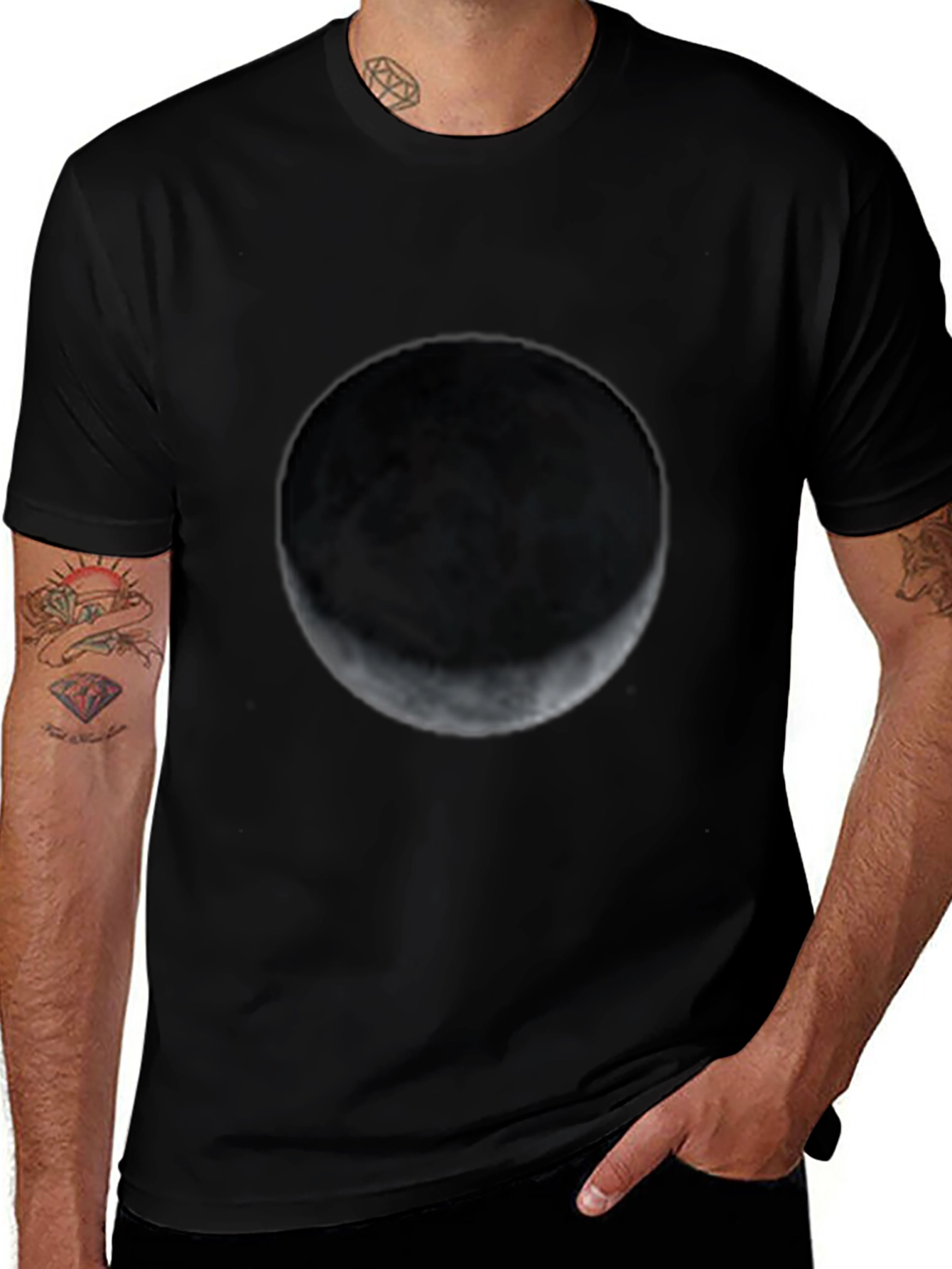 Waxing Crescent Moon Graphic T-Shirt - Black Cotton Blend