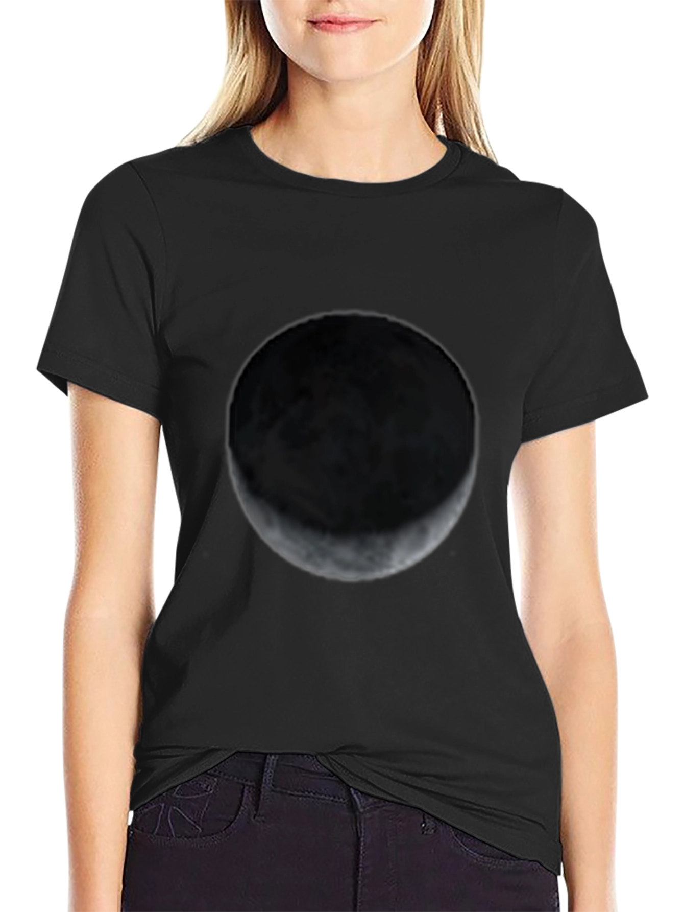 Waxing Crescent Moon Graphic T-Shirt - Black Cotton Blend