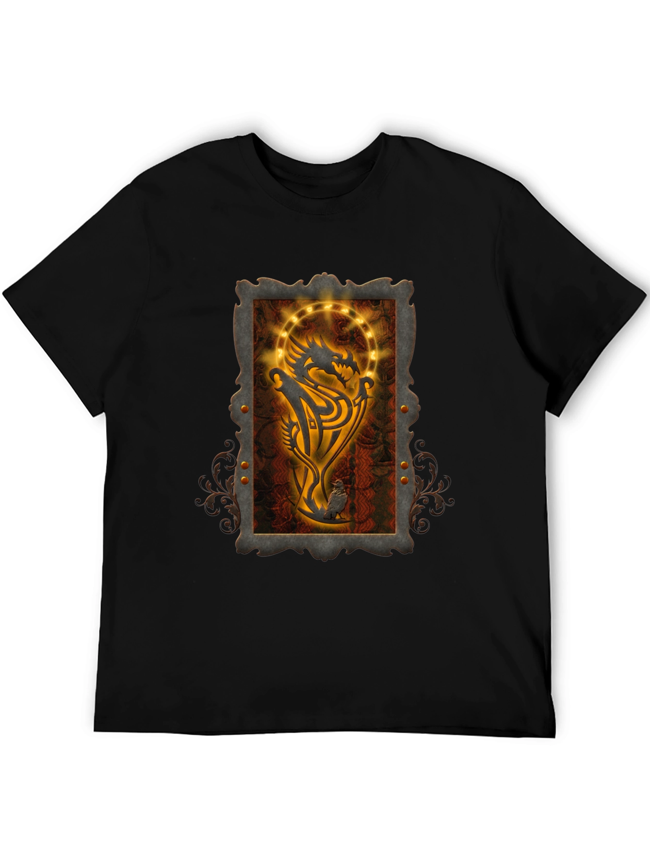 Dragon Emblem Graphic Print Black T-Shirt