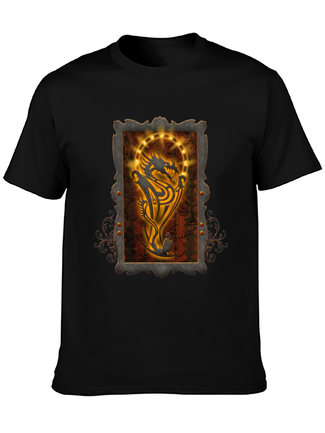 Dragon Emblem Graphic Print Black T-Shirt