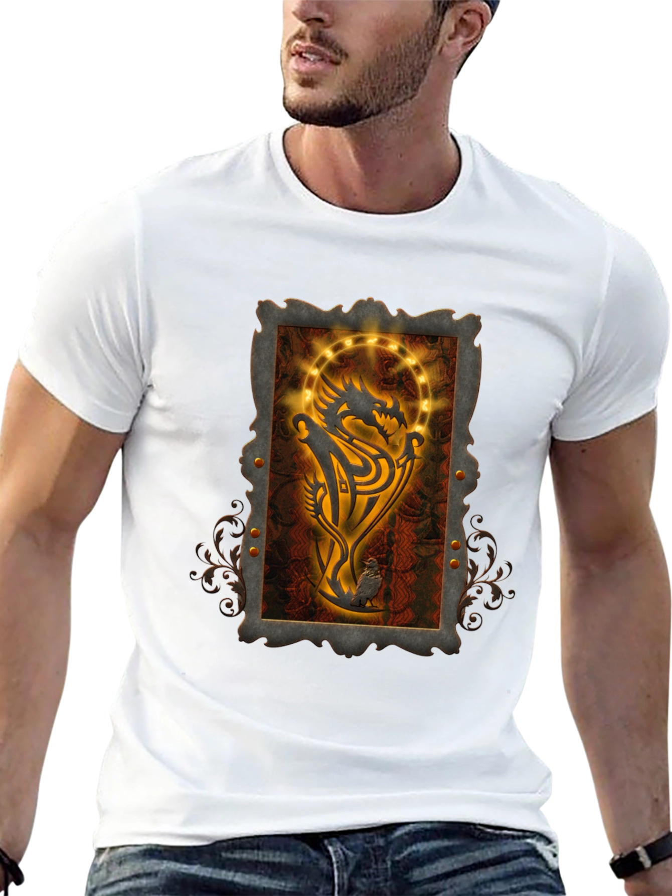 Dragon Emblem Graphic Print Black T-Shirt