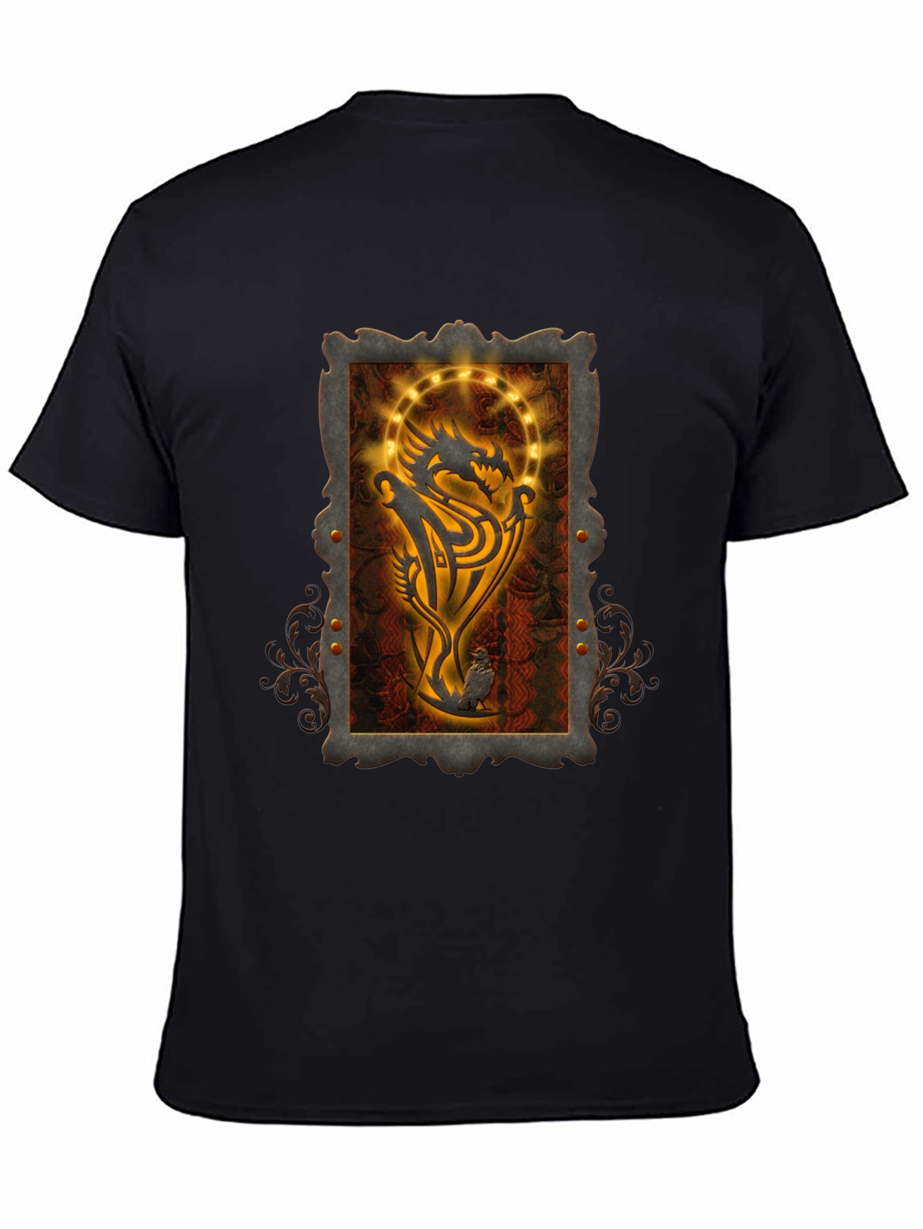 Dragon Emblem Graphic Print Black T-Shirt