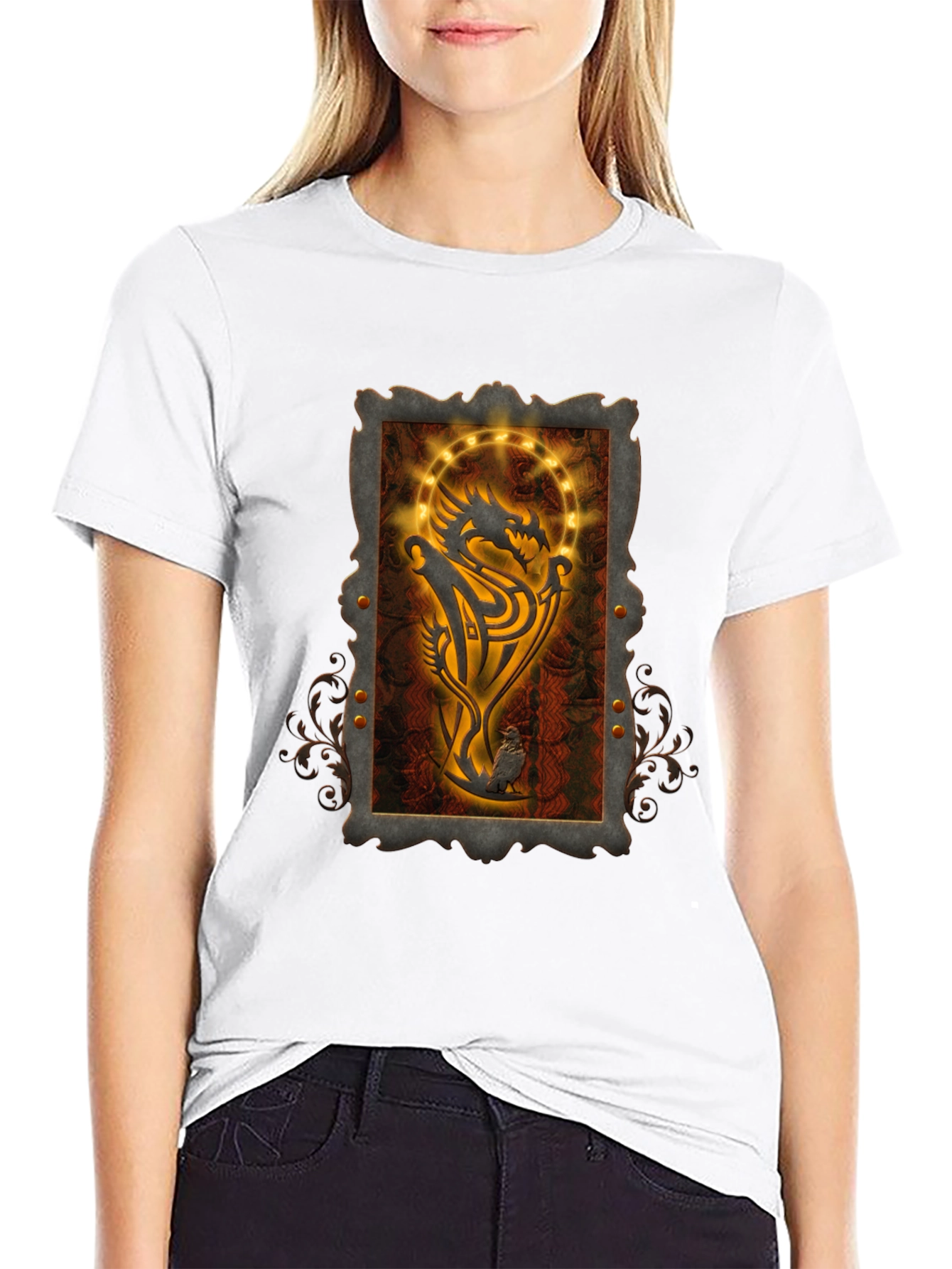 Dragon Emblem Graphic Print Black T-Shirt