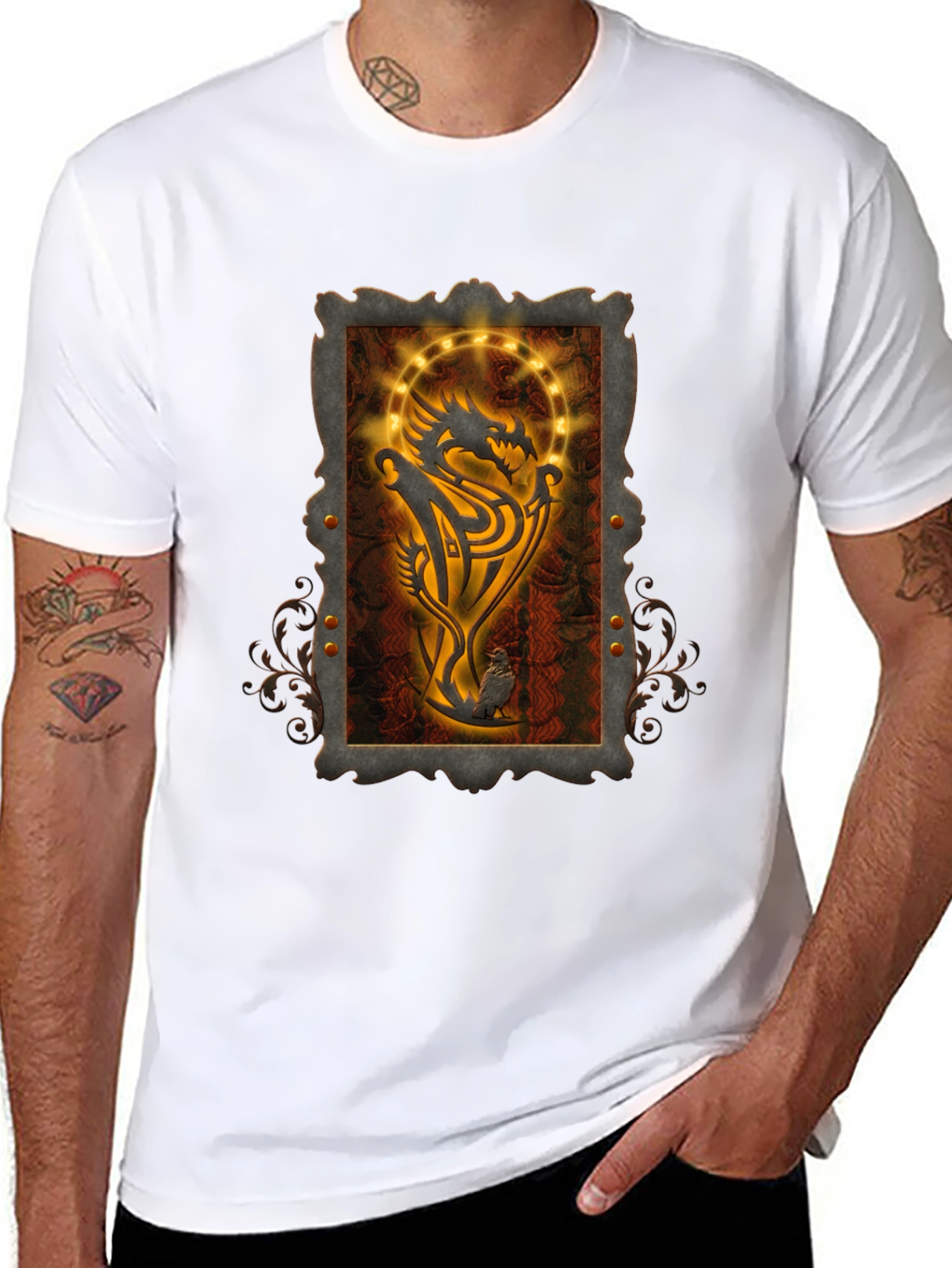Dragon Emblem Graphic Print Black T-Shirt