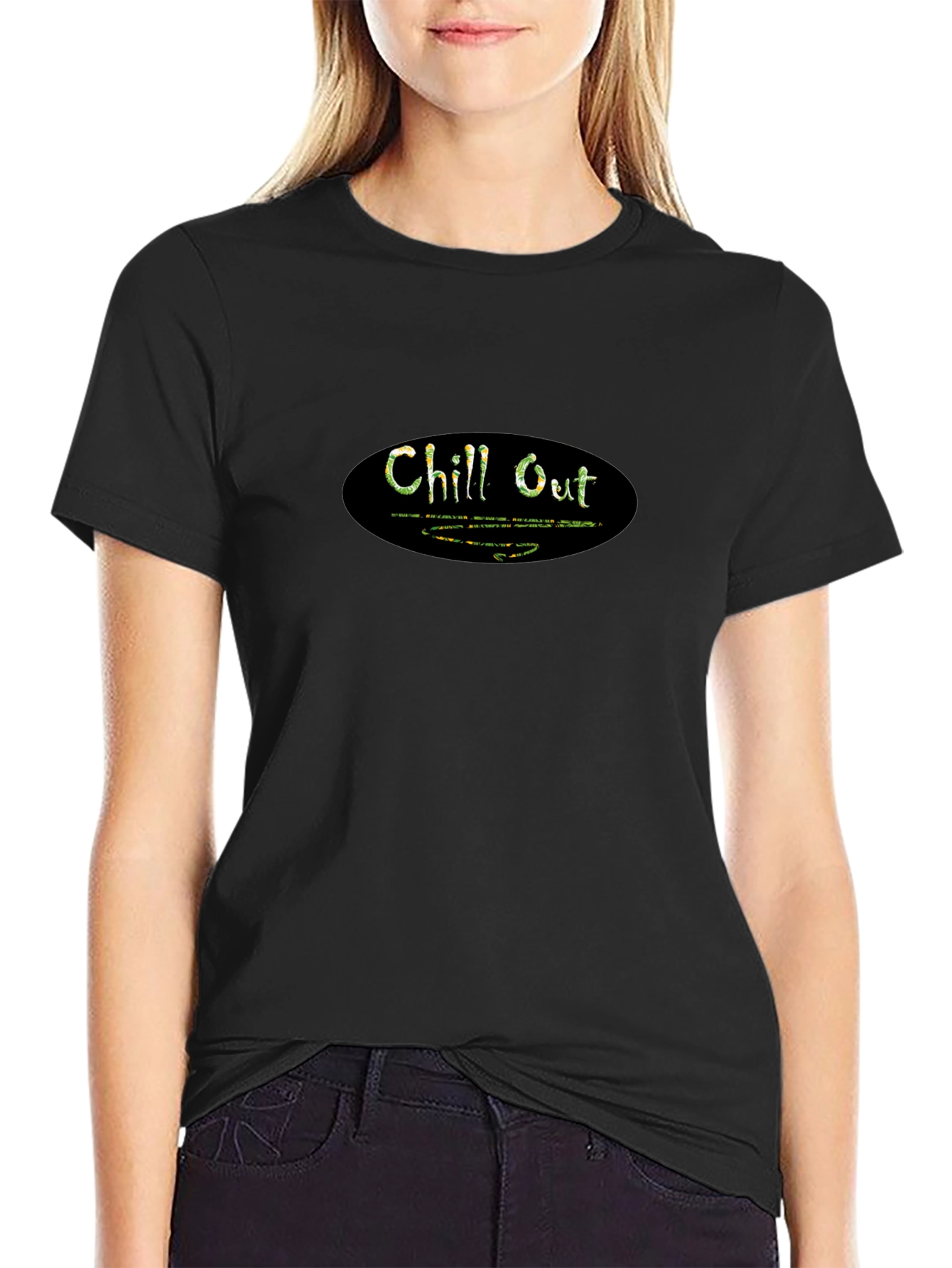 Chill Out Black Graphic T-Shirt - Relaxed Comfort