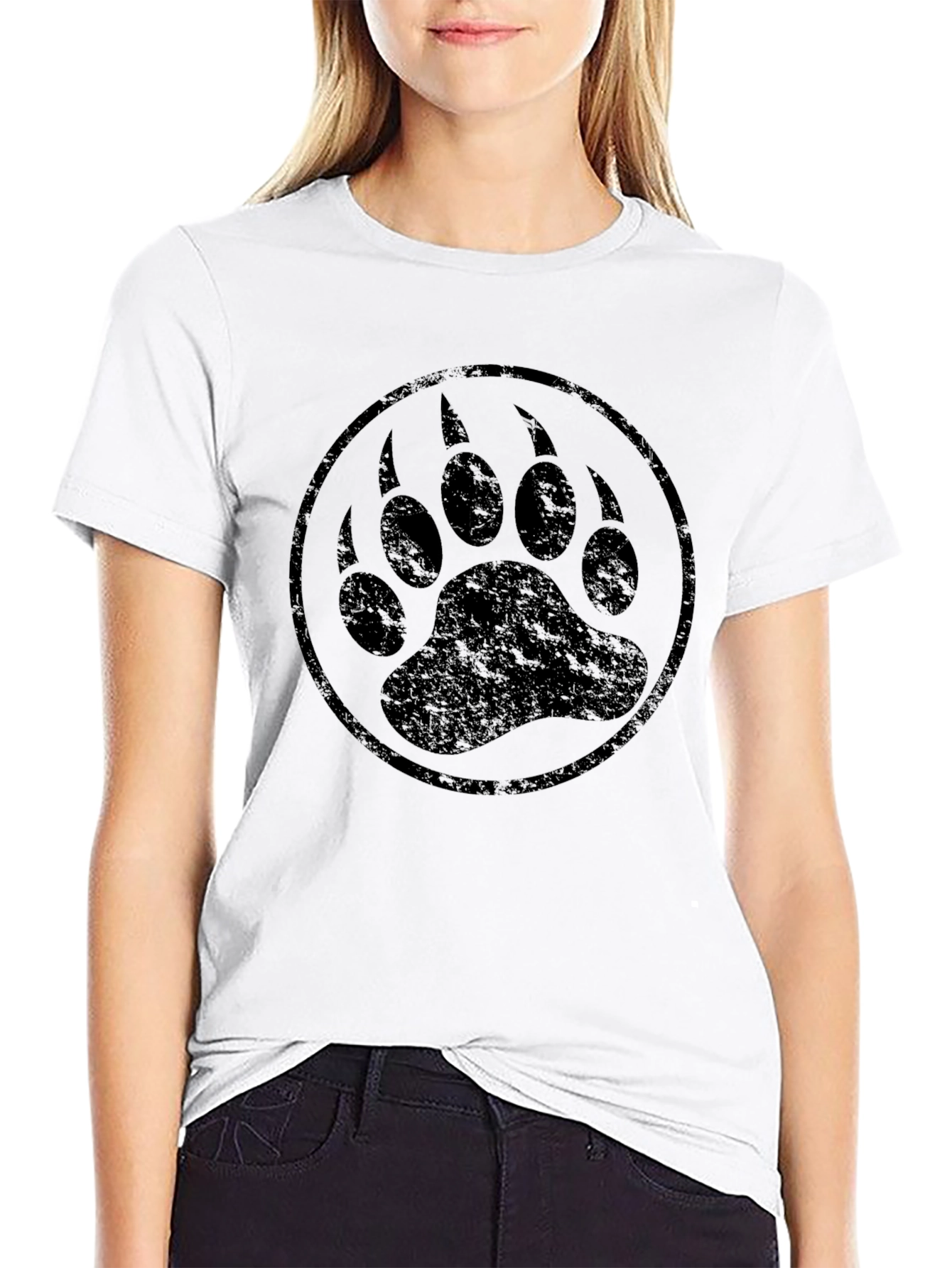 Bear Paw Print Graphic T-Shirt - Black